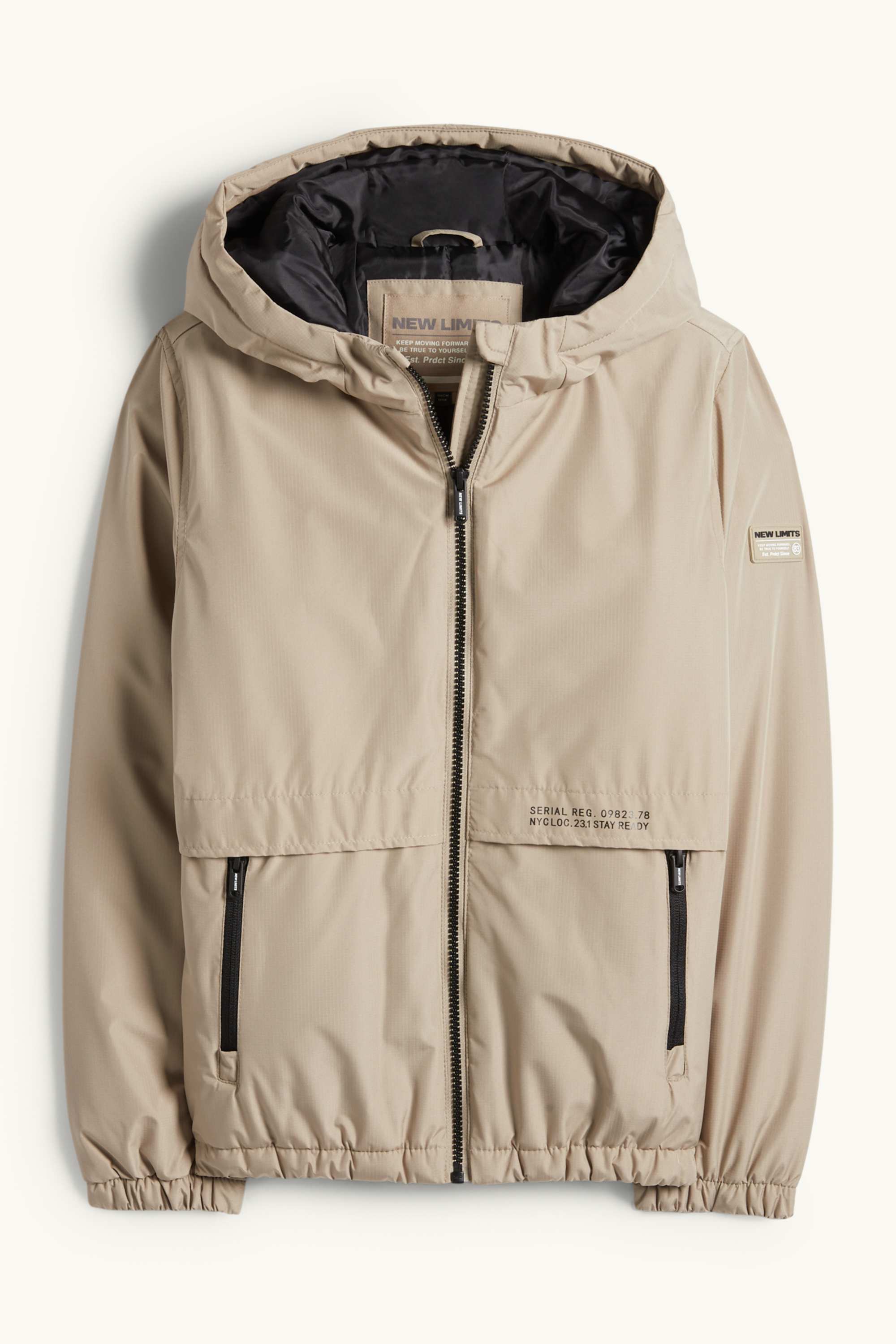Jacket with hood - lined - textured beige