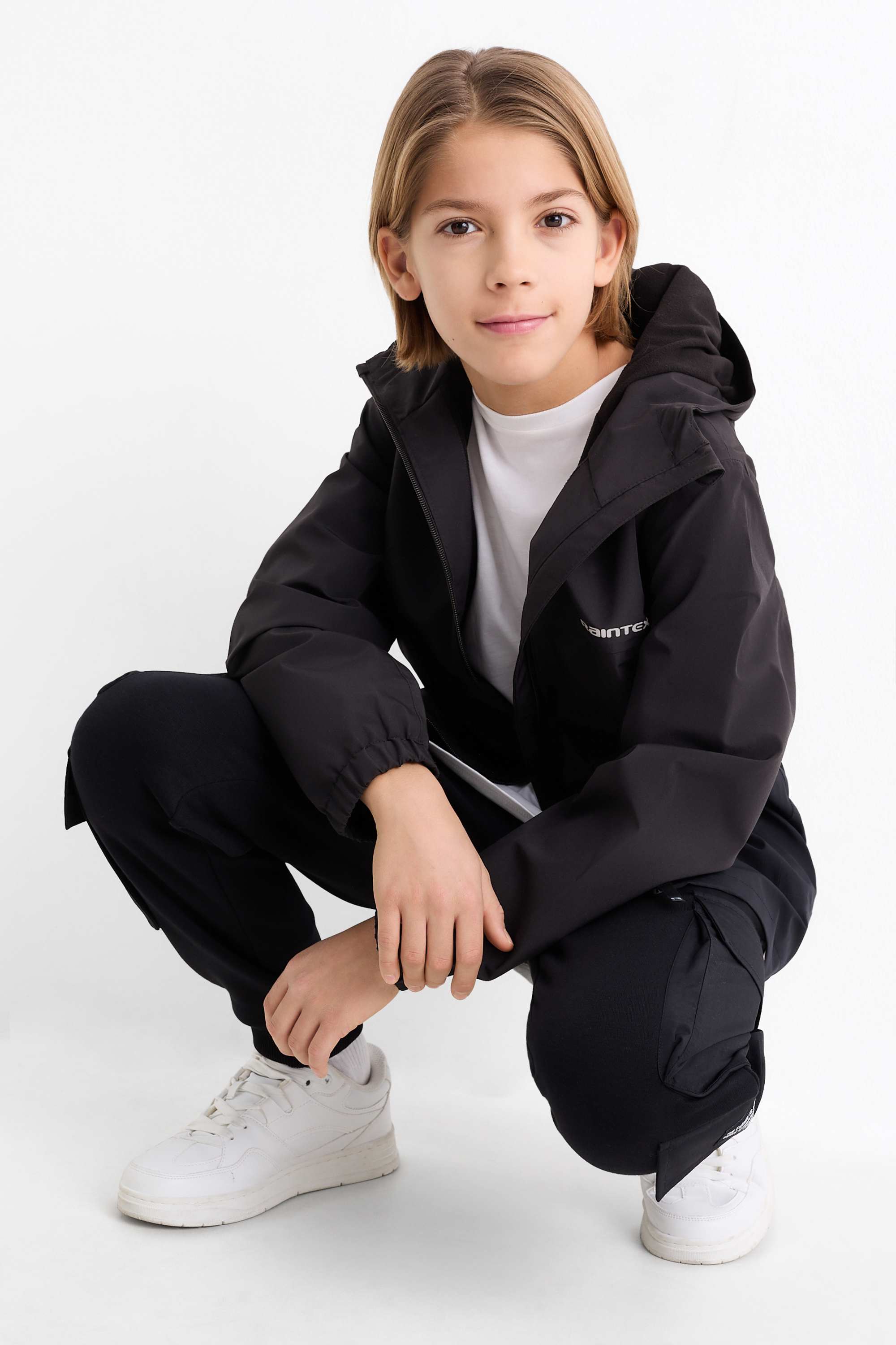 Rain jacket with hood - waterproof black