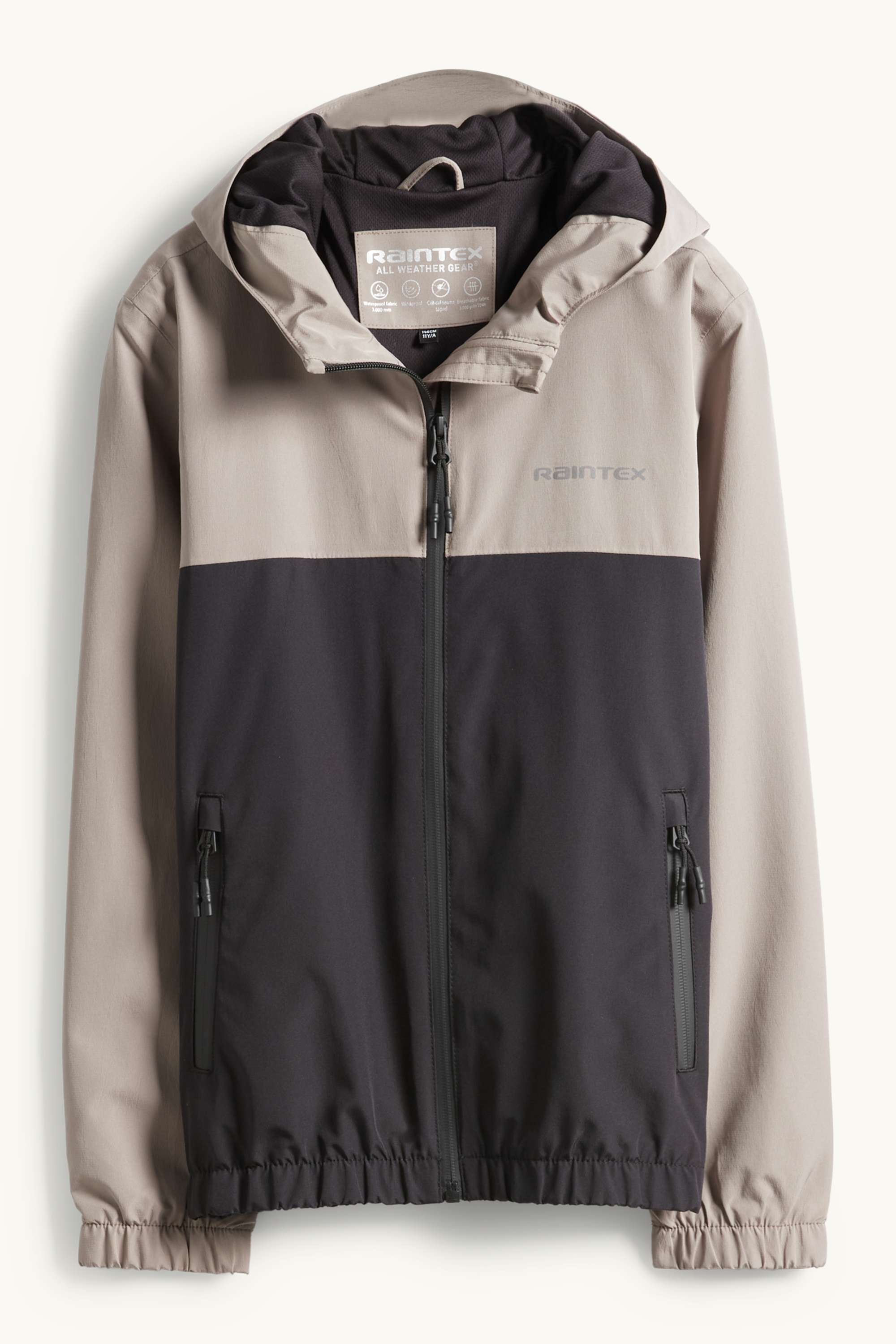 Rain jacket with hood - waterproof black / beige