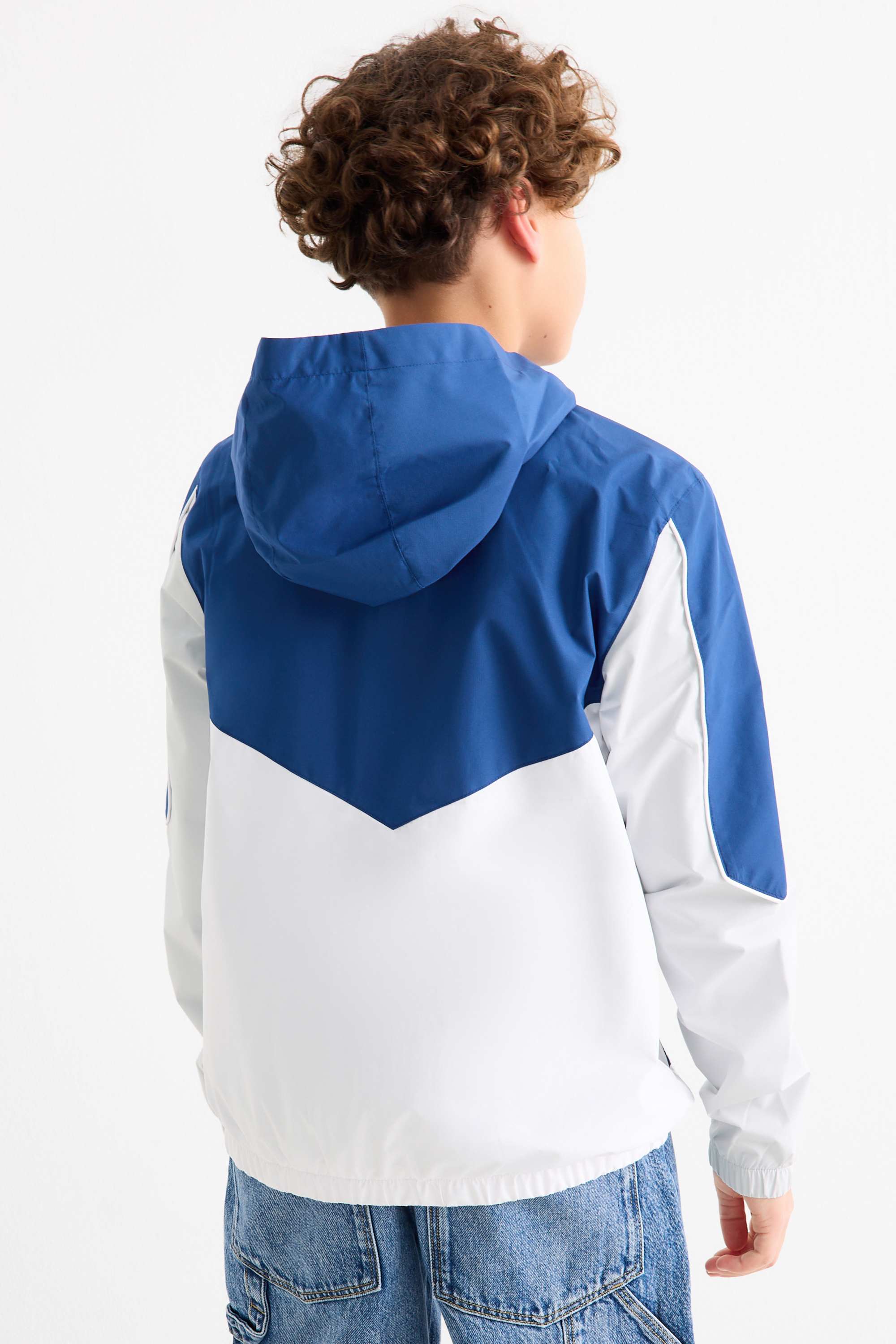 Jacket with hood - water-repellent dark blue / white