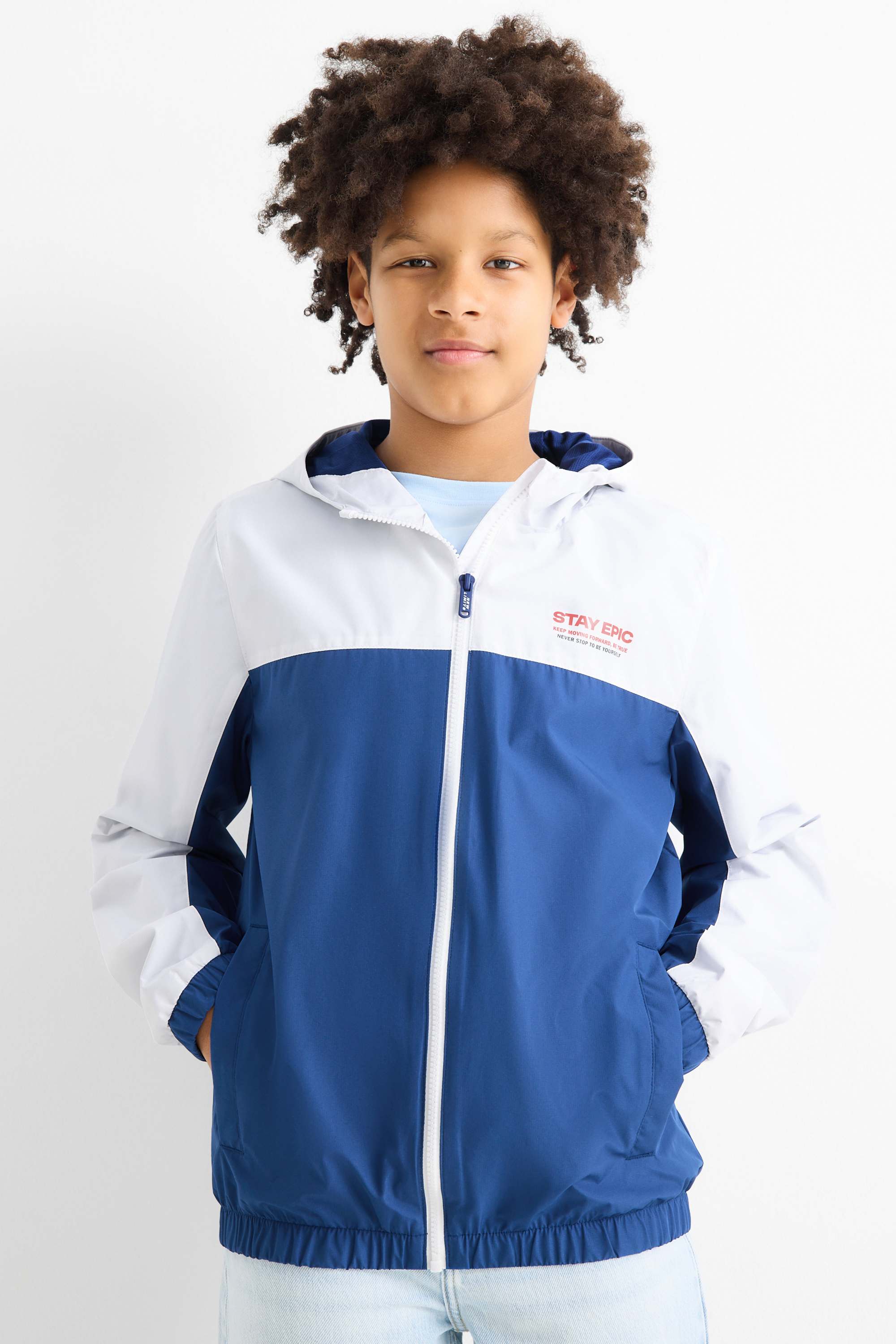Jacket with hood - water-repellent white / blue
