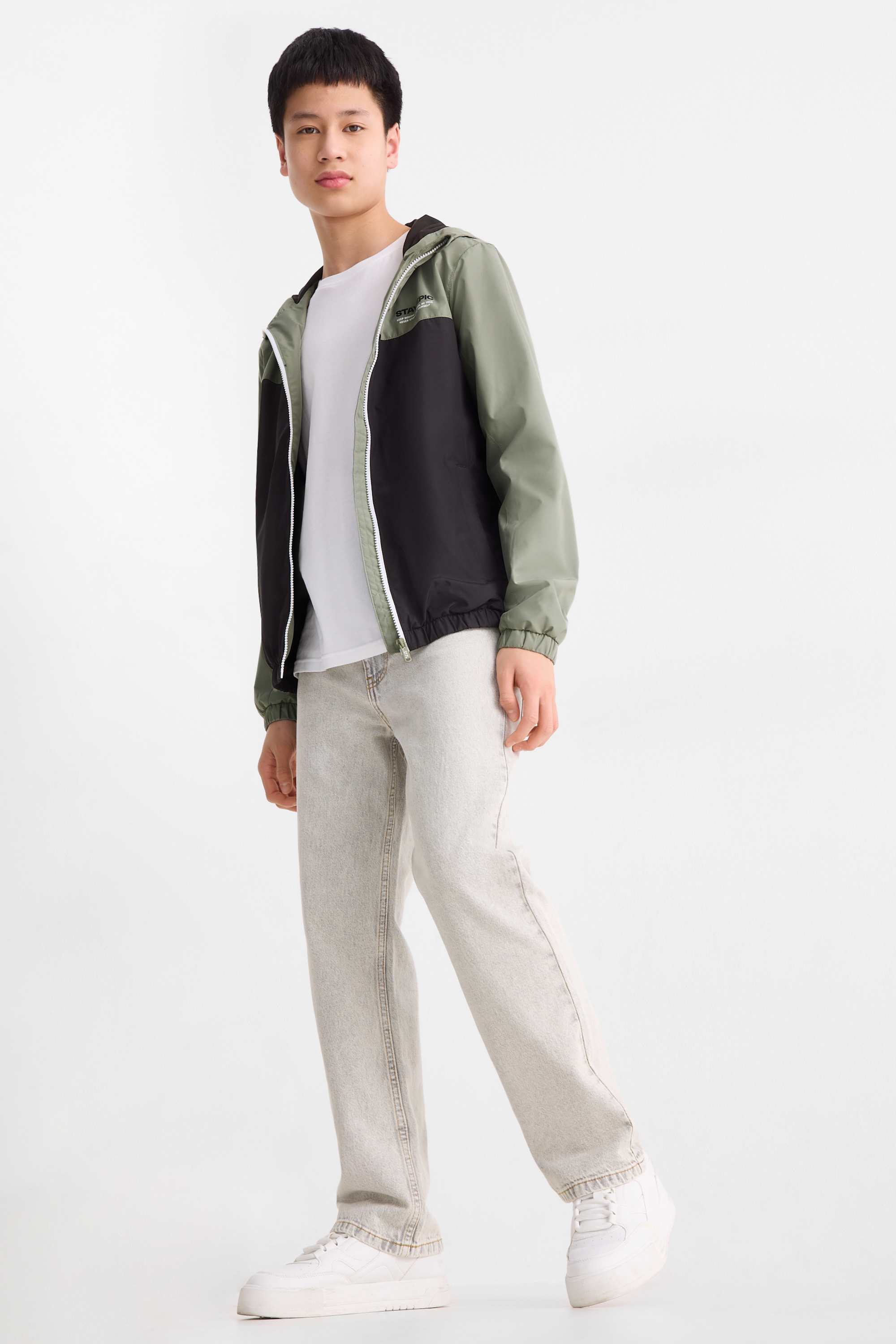 Jacket with hood - water-repellent dark green / black