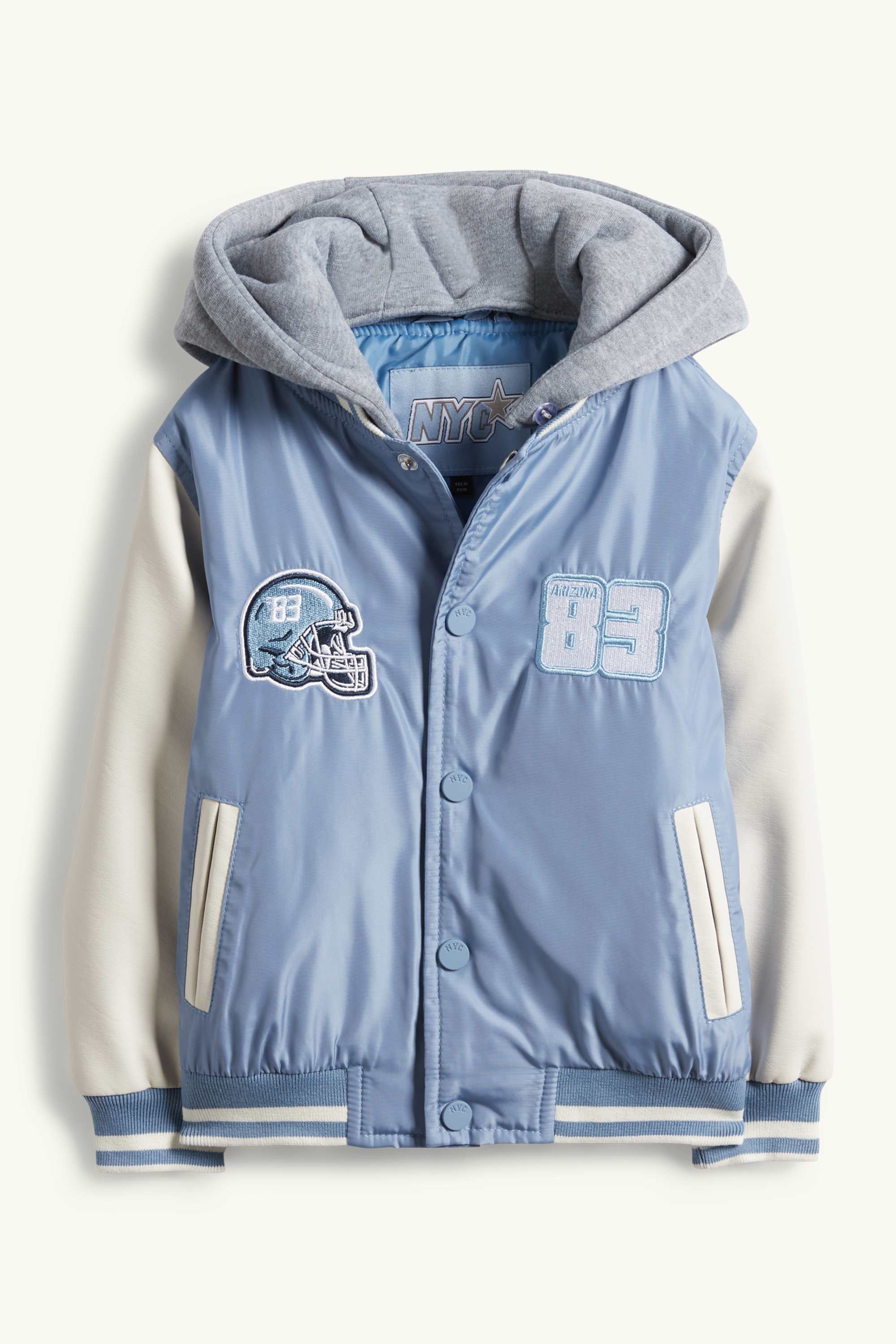 Football - varsity jacket with hood - lined light blue