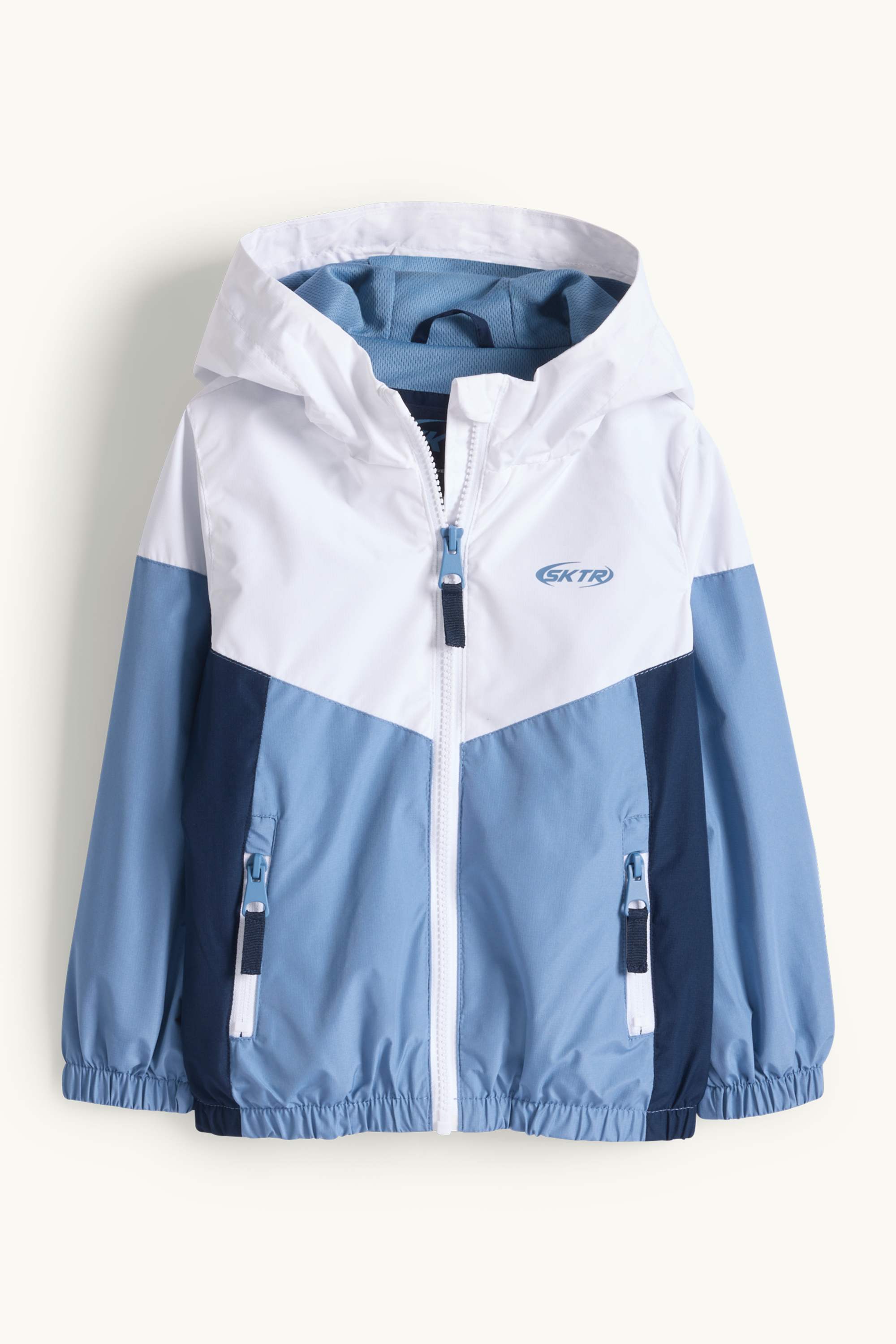 Jacket with hood - water-repellent blue / white