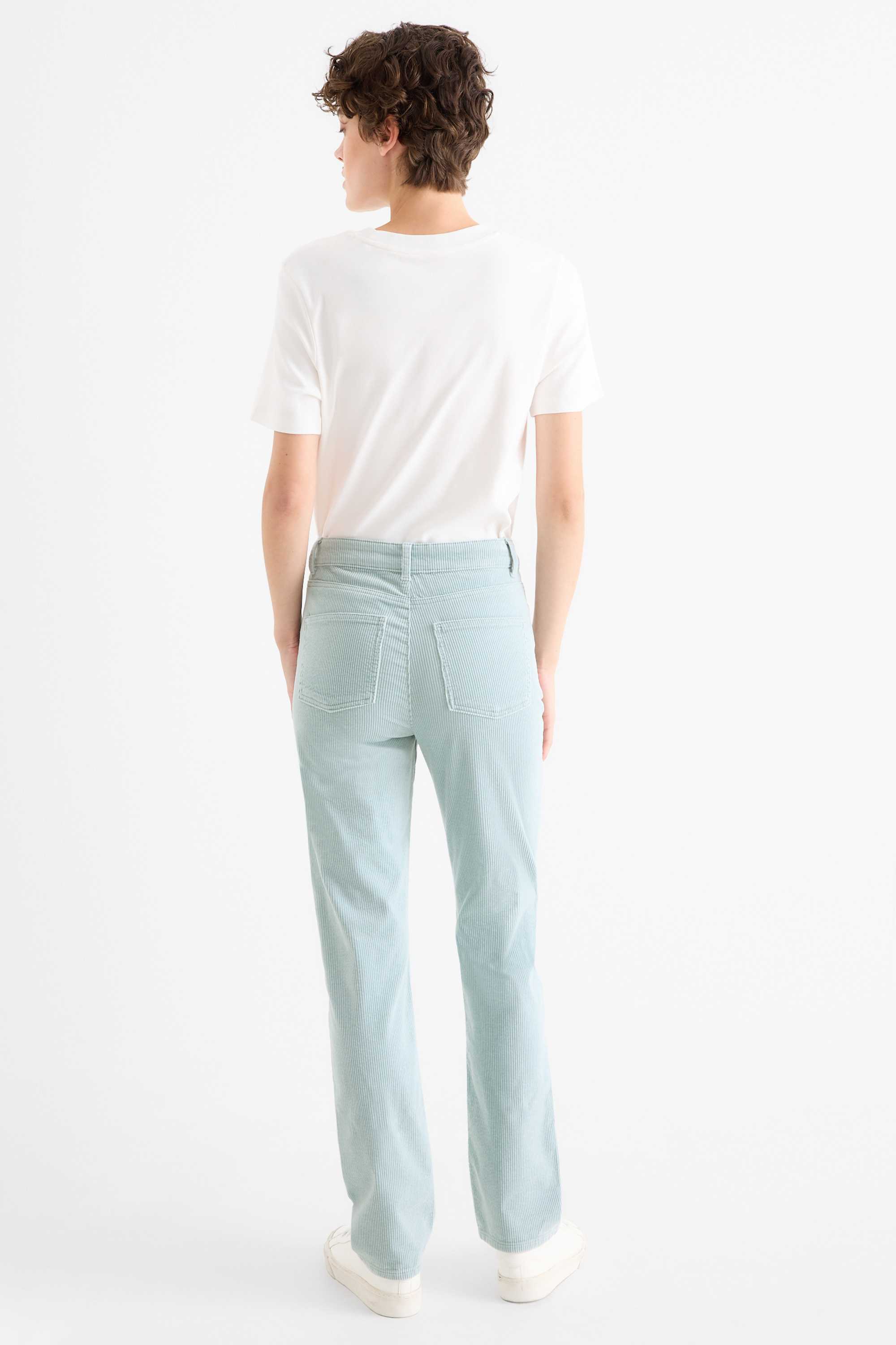 Corduroy trousers - high waist - straight fit light blue