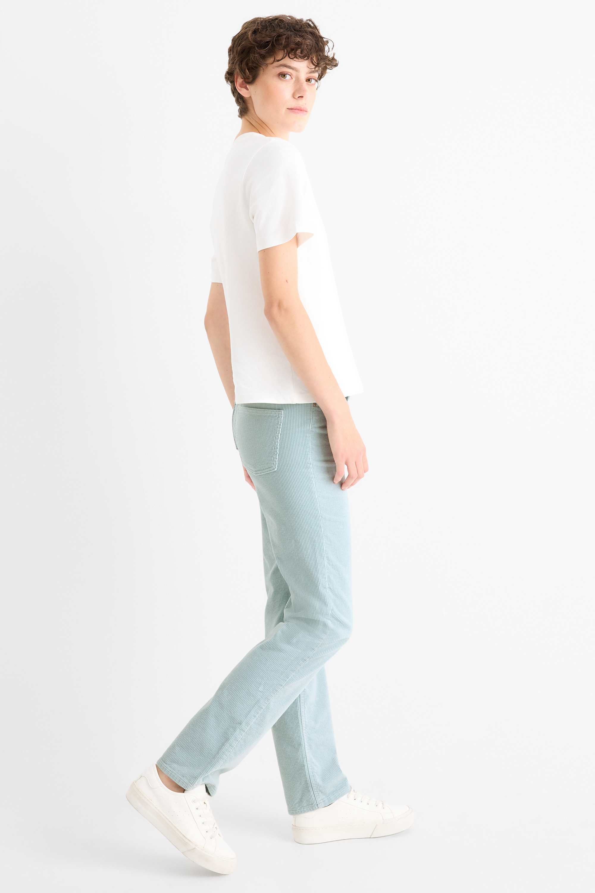 Corduroy trousers - high waist - straight fit light blue