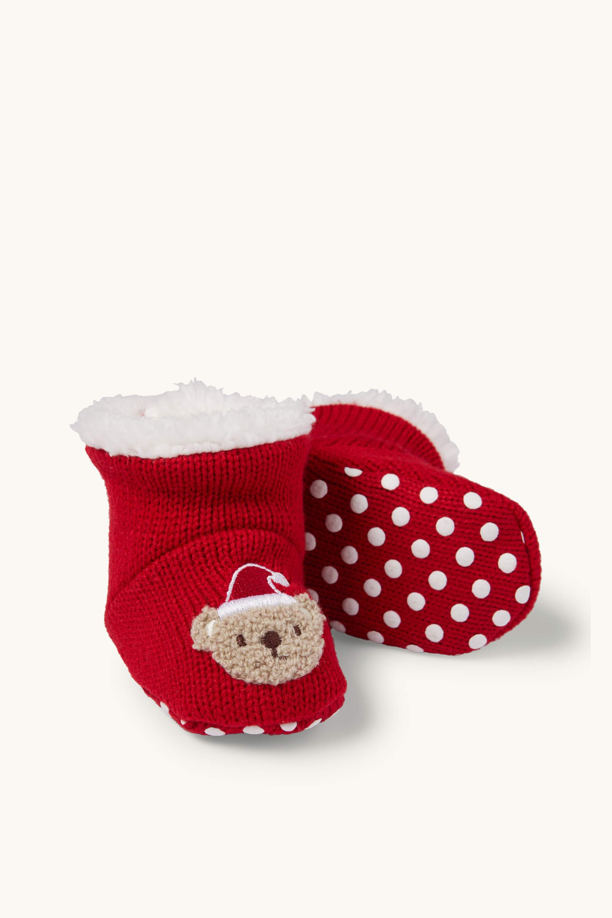 Teddy bear - Christmas baby booties red