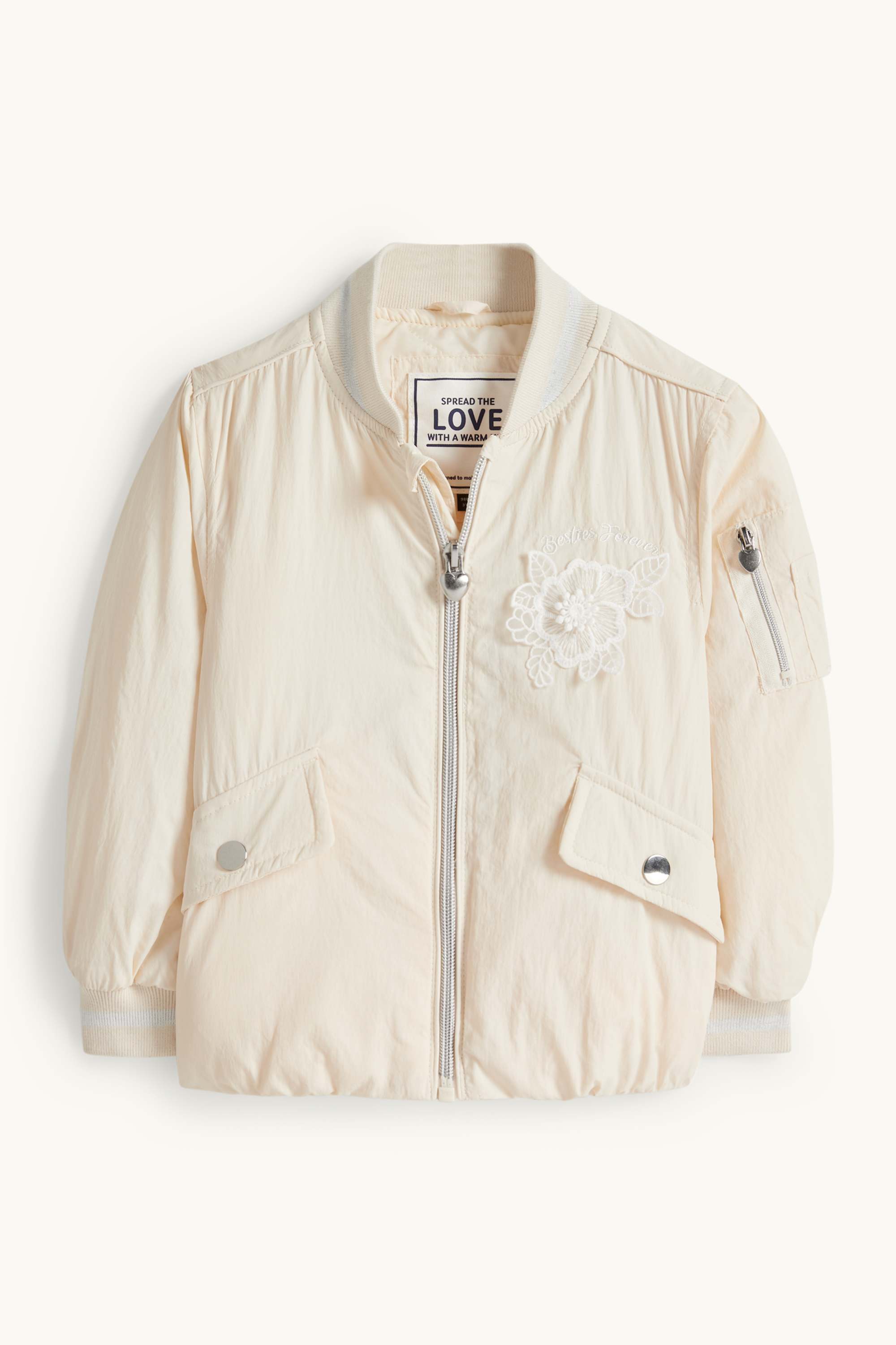 Floral - bomber jacket - lined light beige