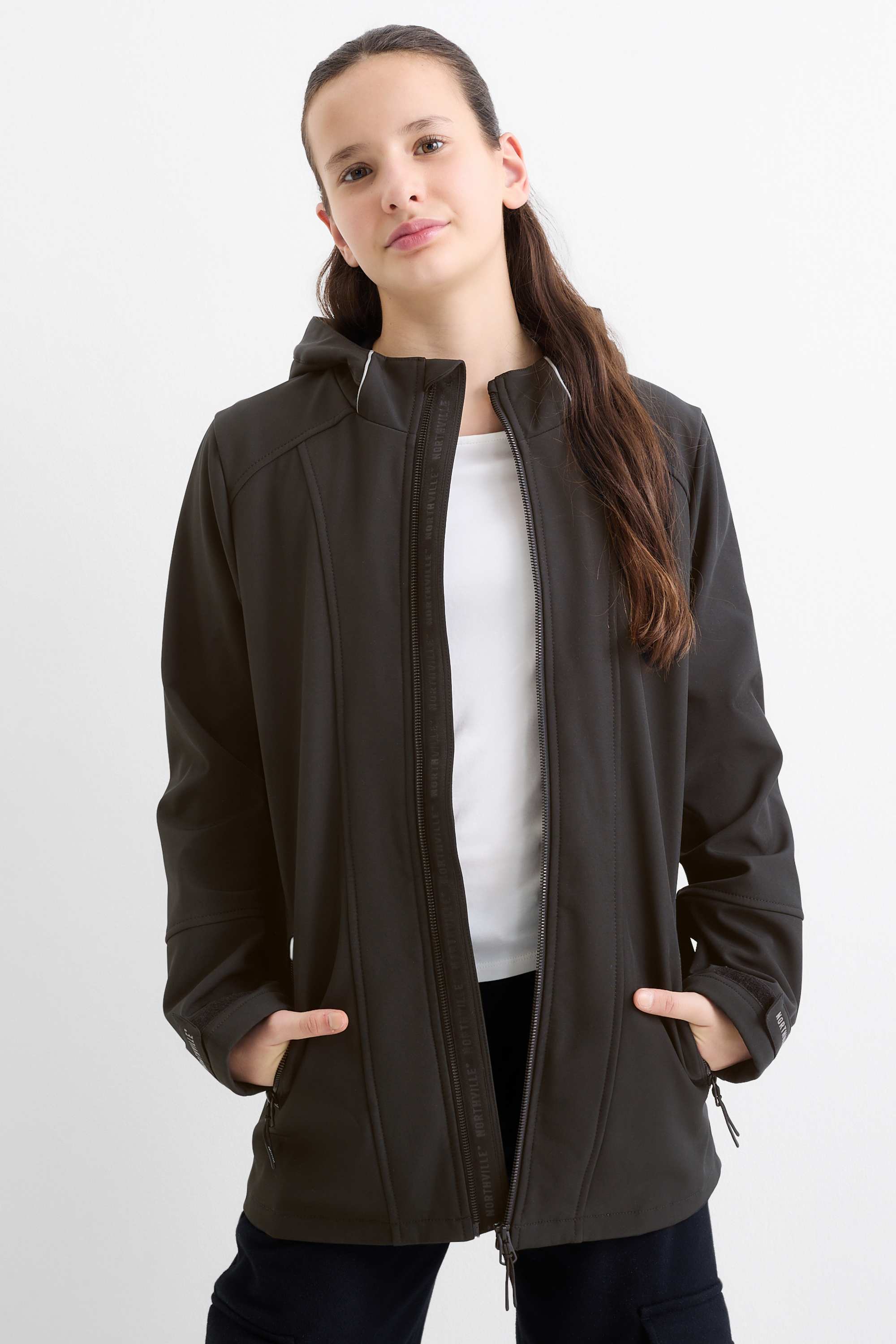 Softshell jacket with hood - waterproof black