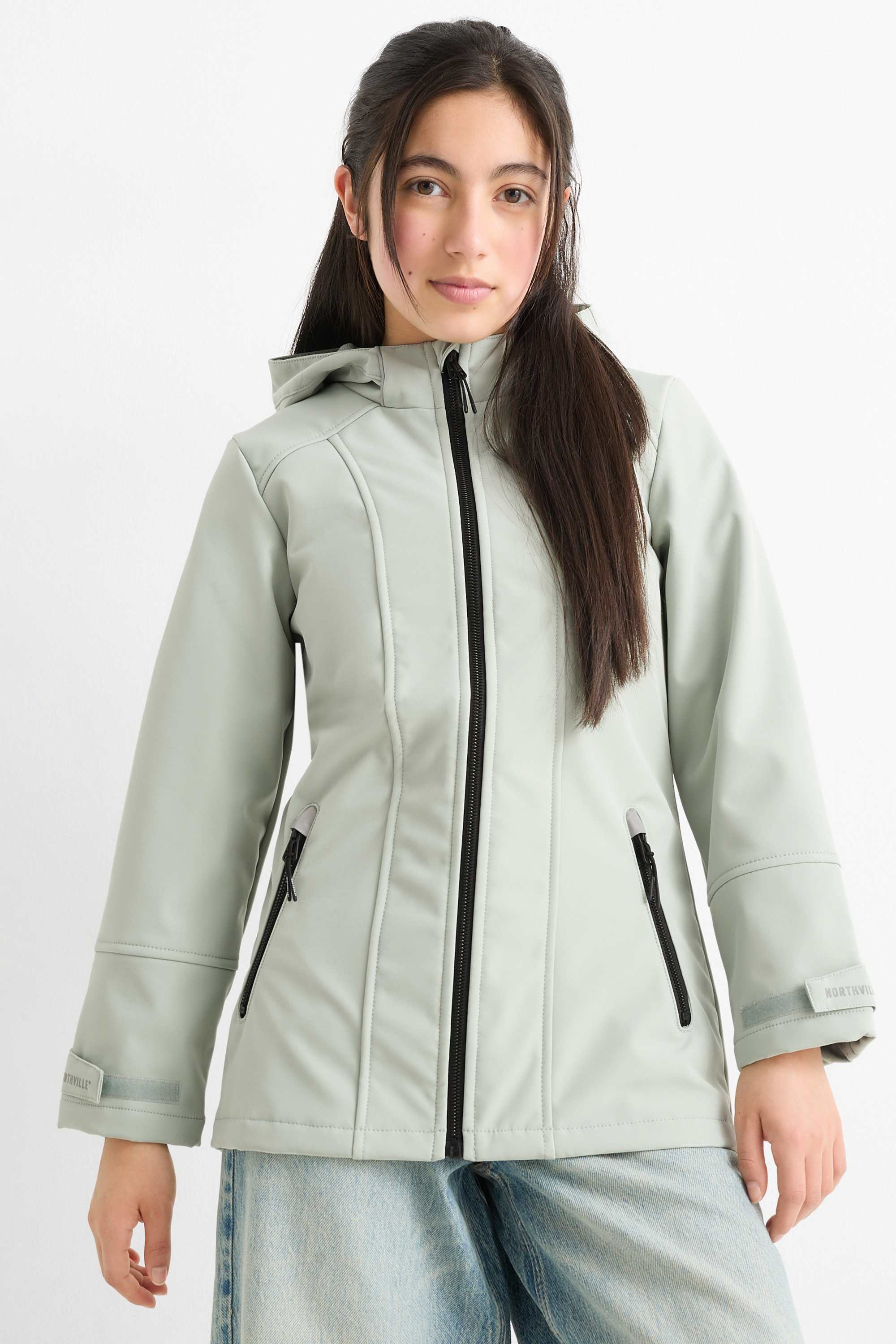 Softshell jacket with hood - waterproof mint green