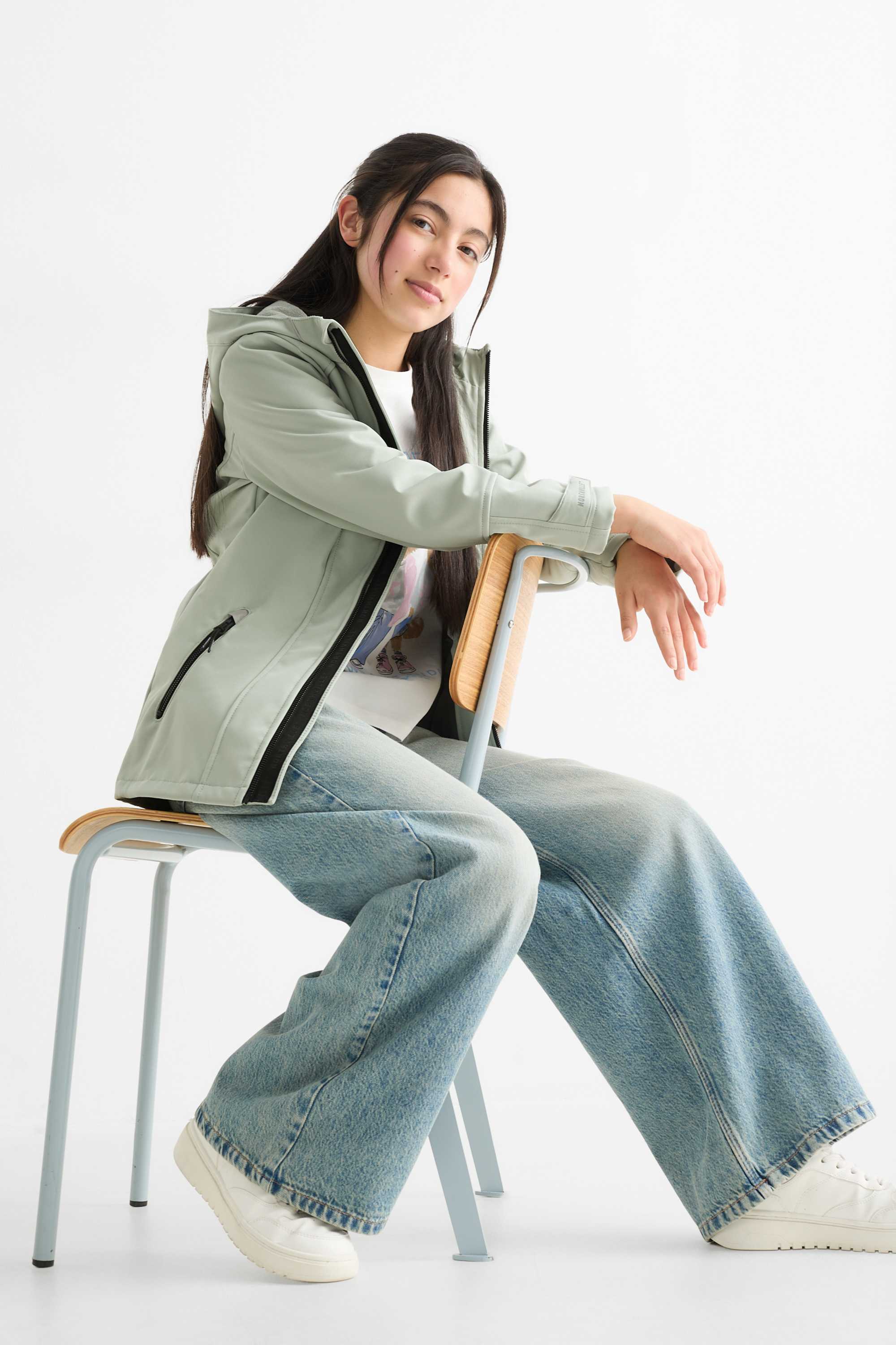 Softshell jacket with hood - waterproof mint green