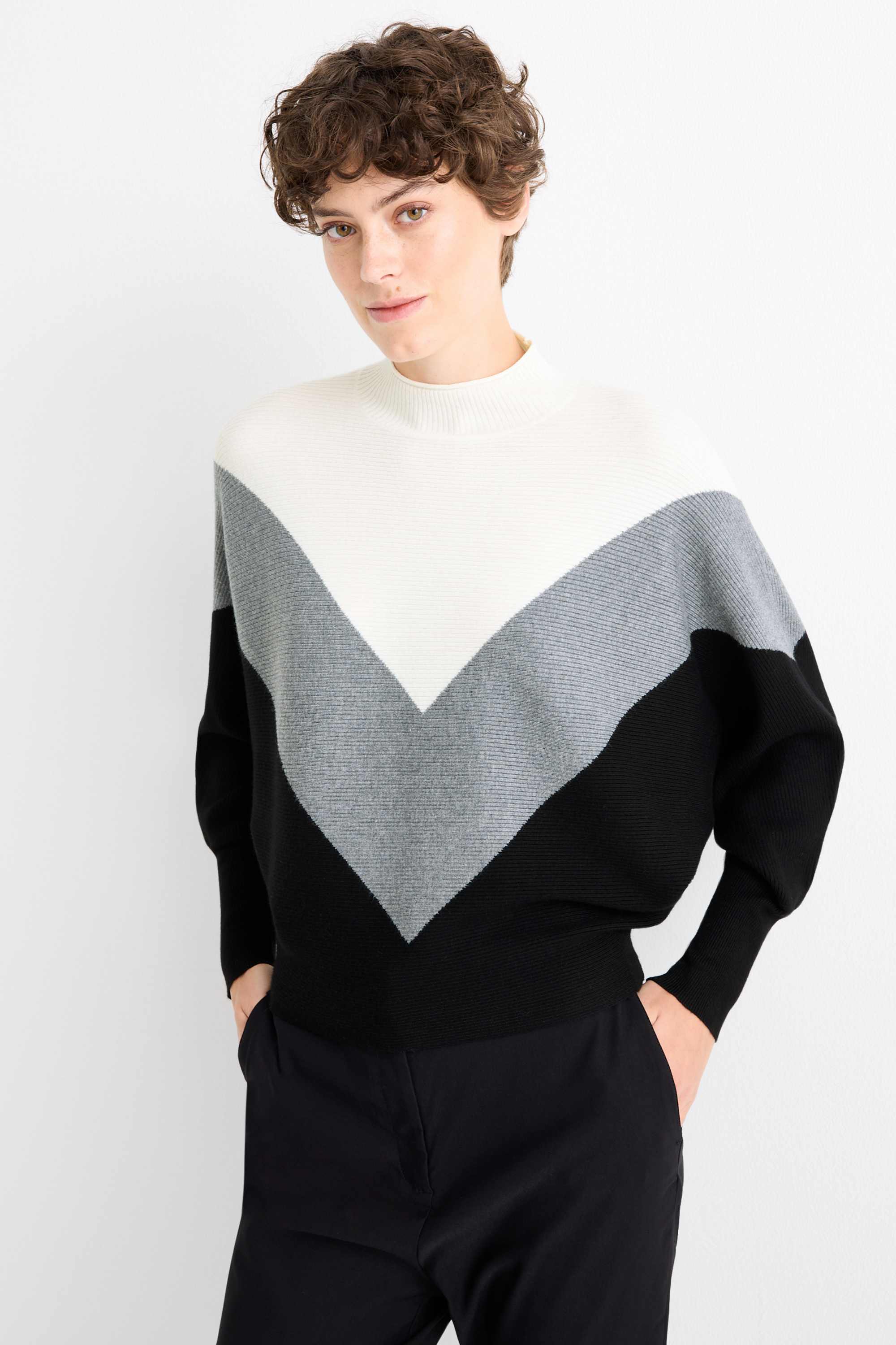 Jumper - ribbed gray / black