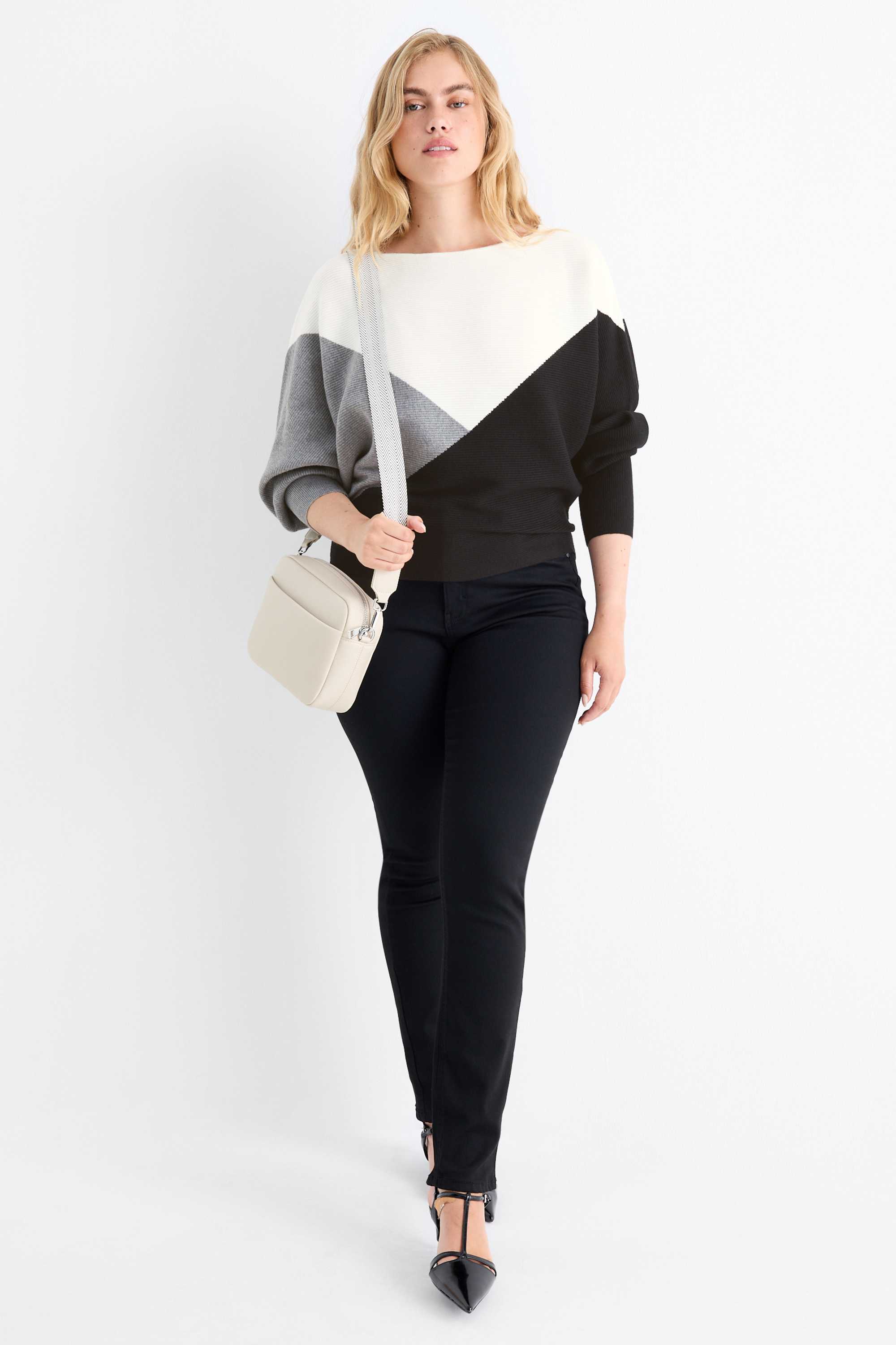 Jumper - ribbed black / white