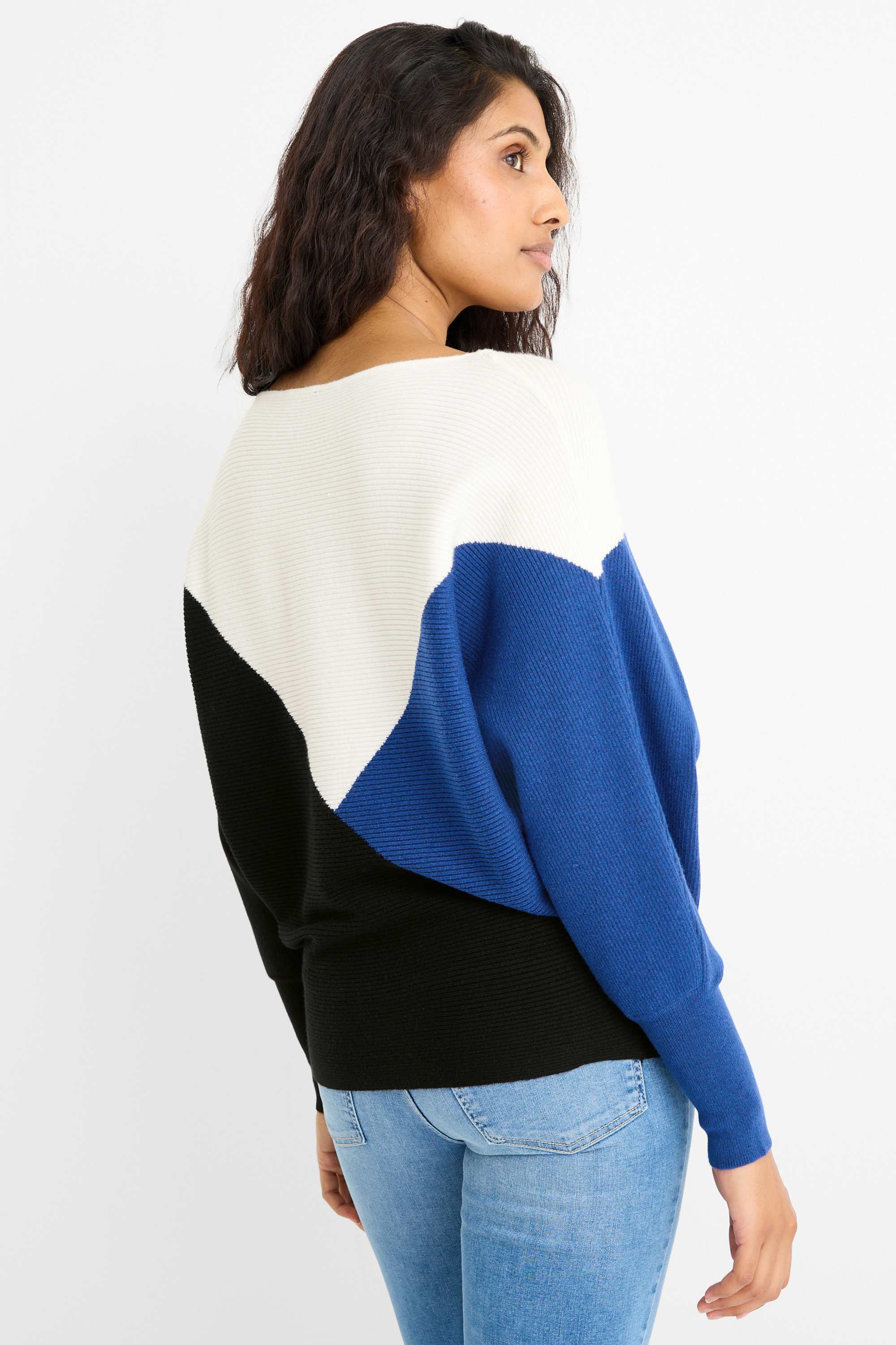 Jumper - ribbed blue / creme