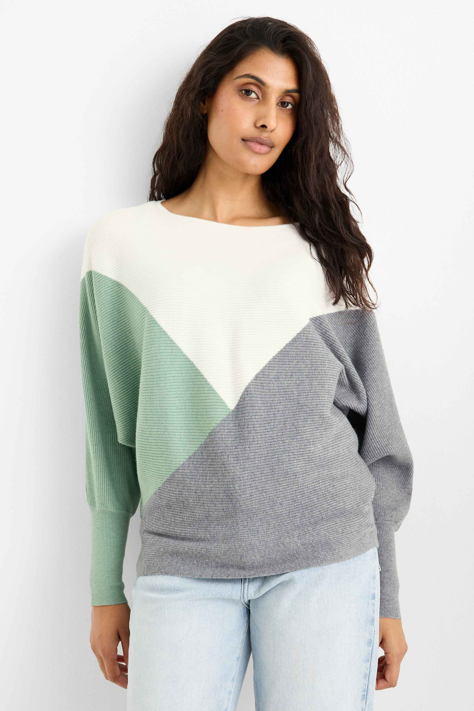 Jumper - ribbed green / cremewhite