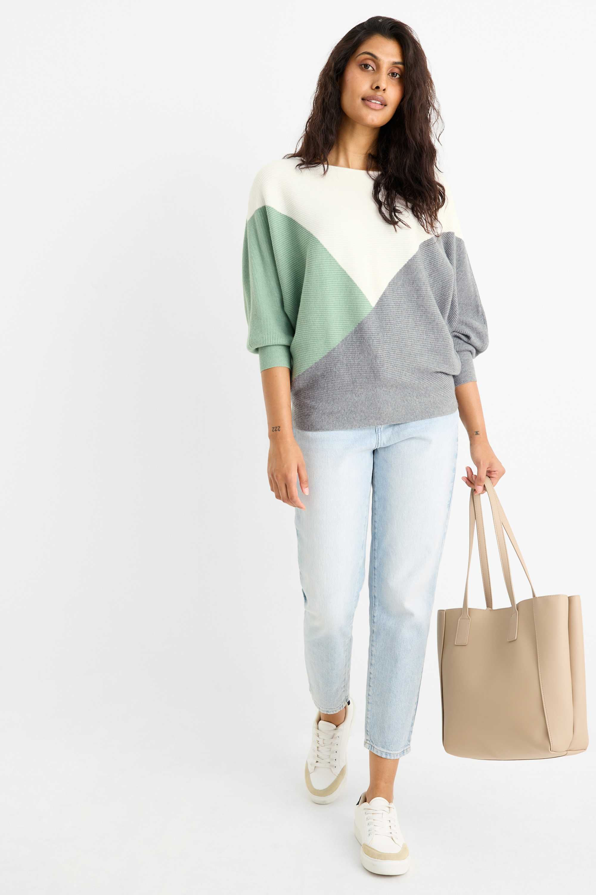 Jumper - ribbed green / cremewhite