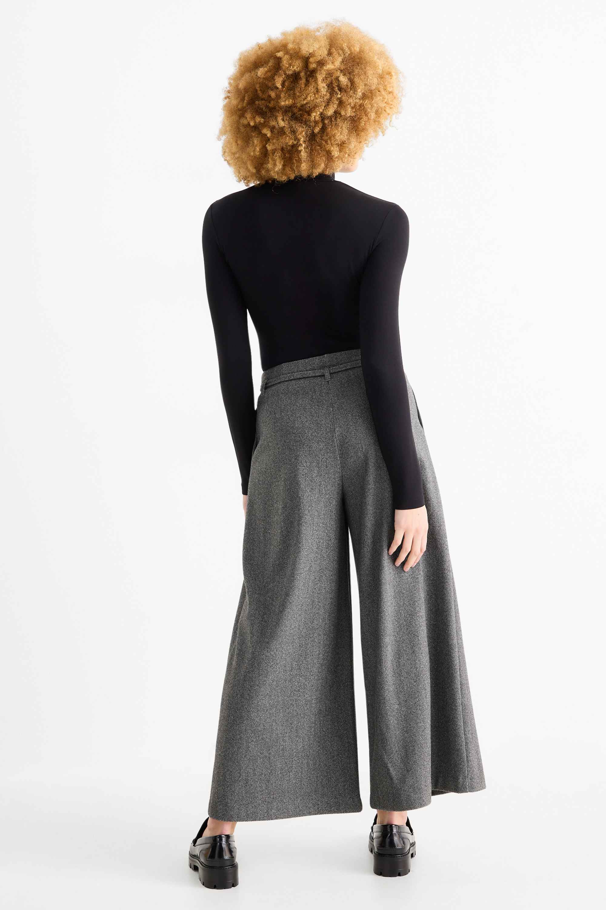 Cloth trousers - high waist - wide leg - patterned gray