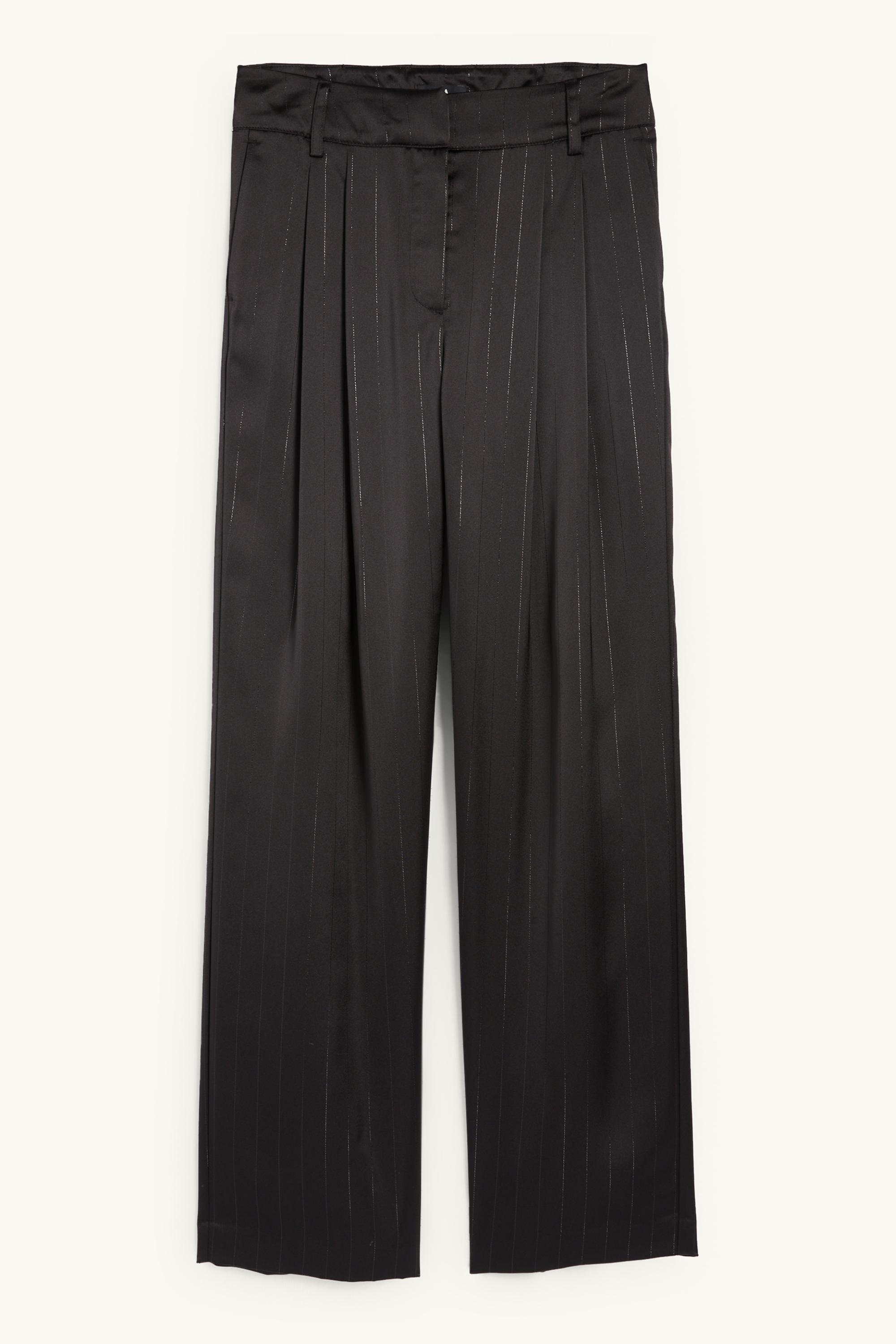 Satin trousers - mid-rise waist - wide leg - pinstripes black