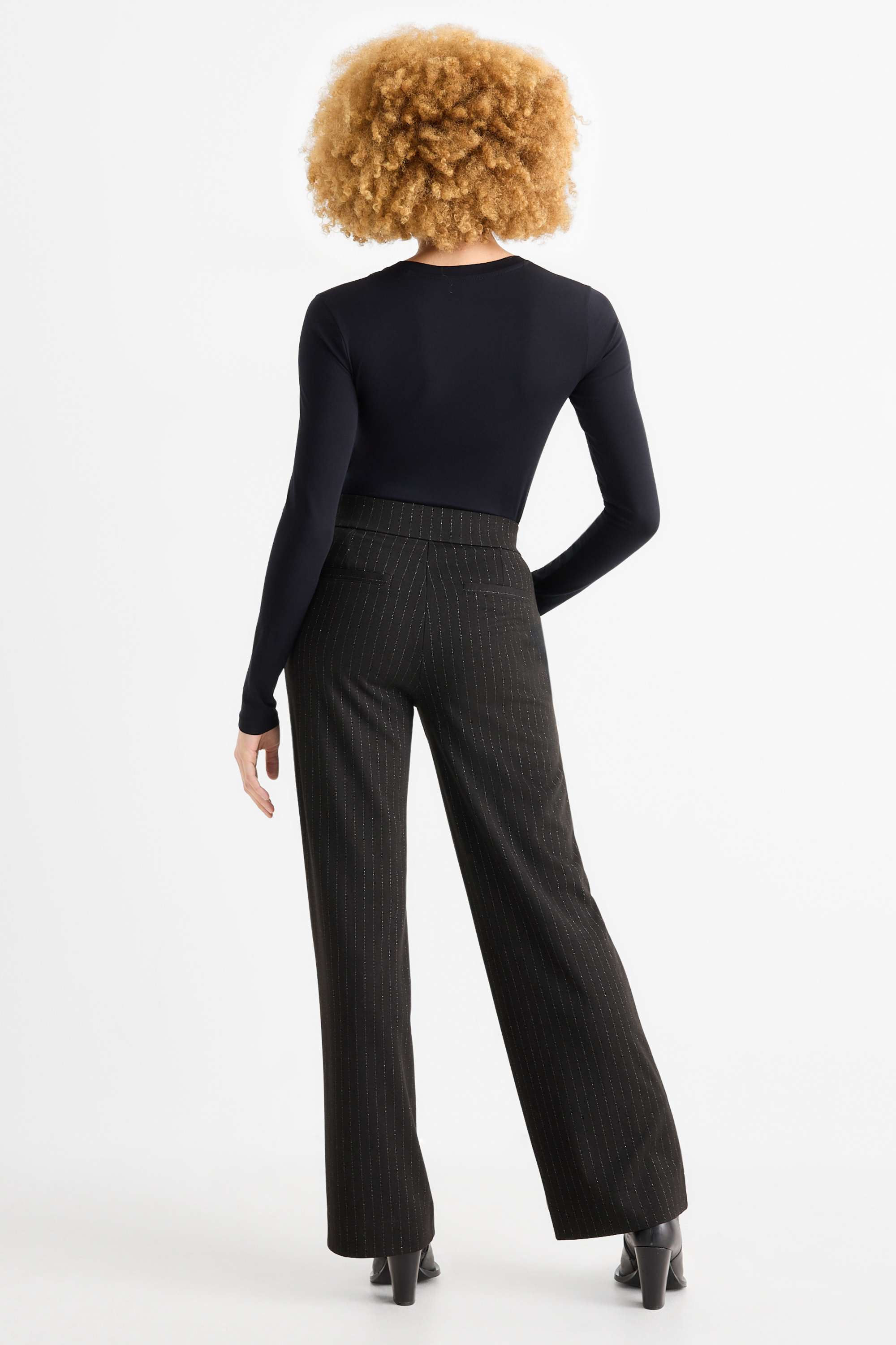 Jersey trousers - mid-rise waist - wide leg - pinstripes black