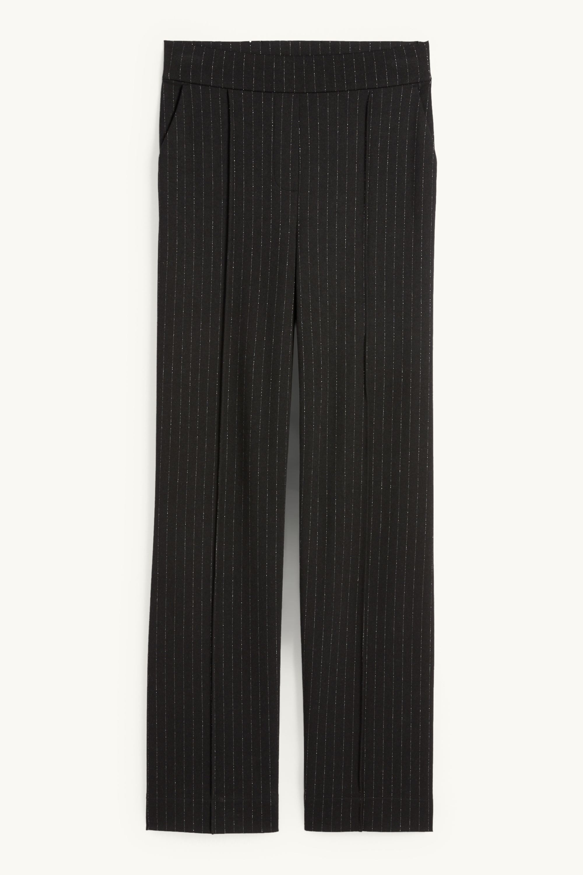 Jersey trousers - mid-rise waist - wide leg - pinstripes black