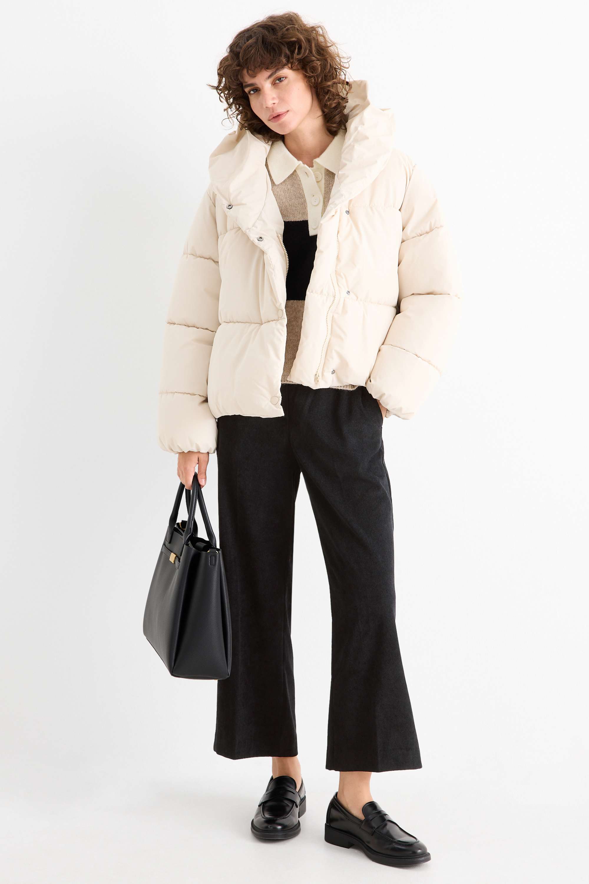 Corduroy trousers - mid-rise waist - wide leg black