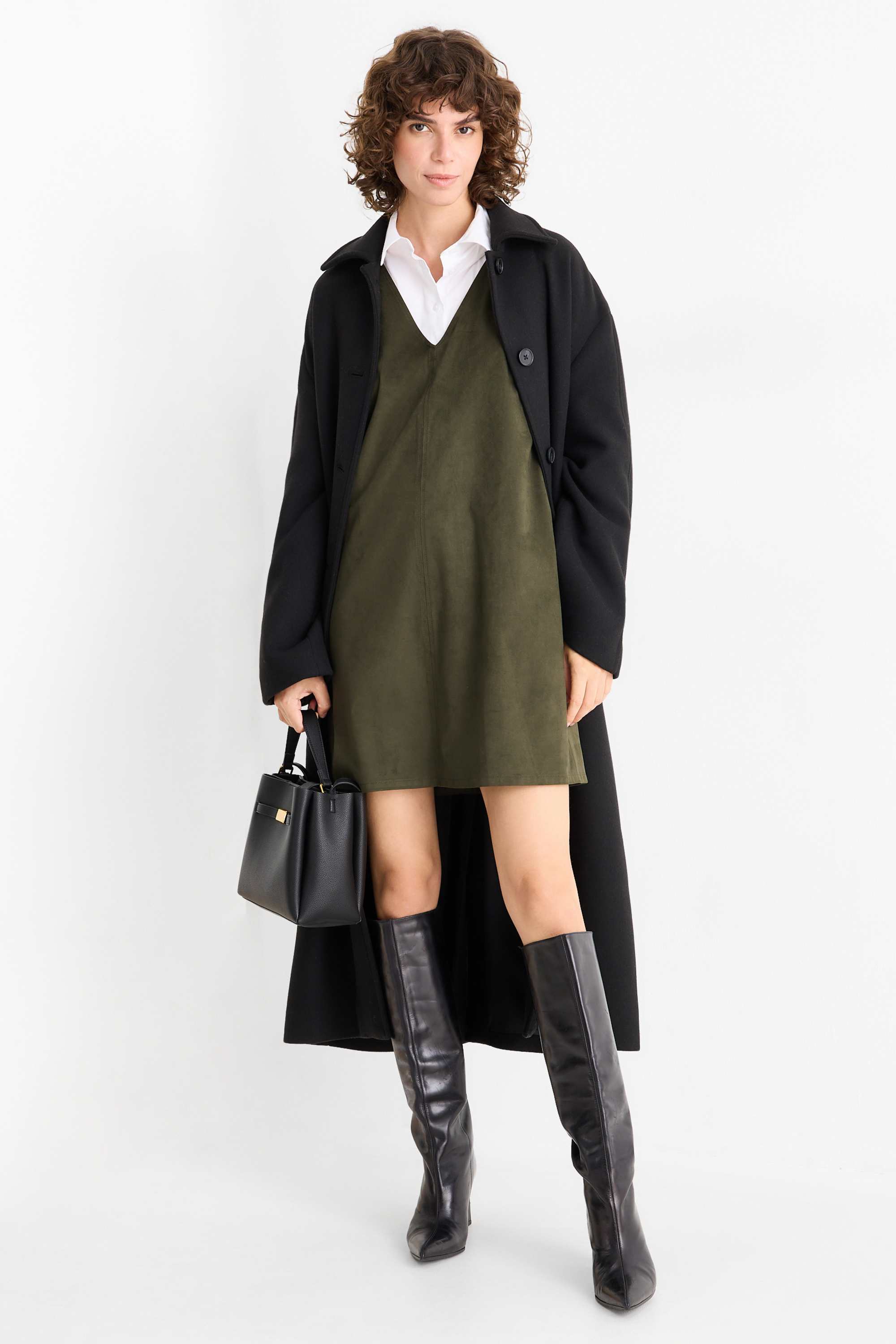 Dress - straight fit - faux suede dark green
