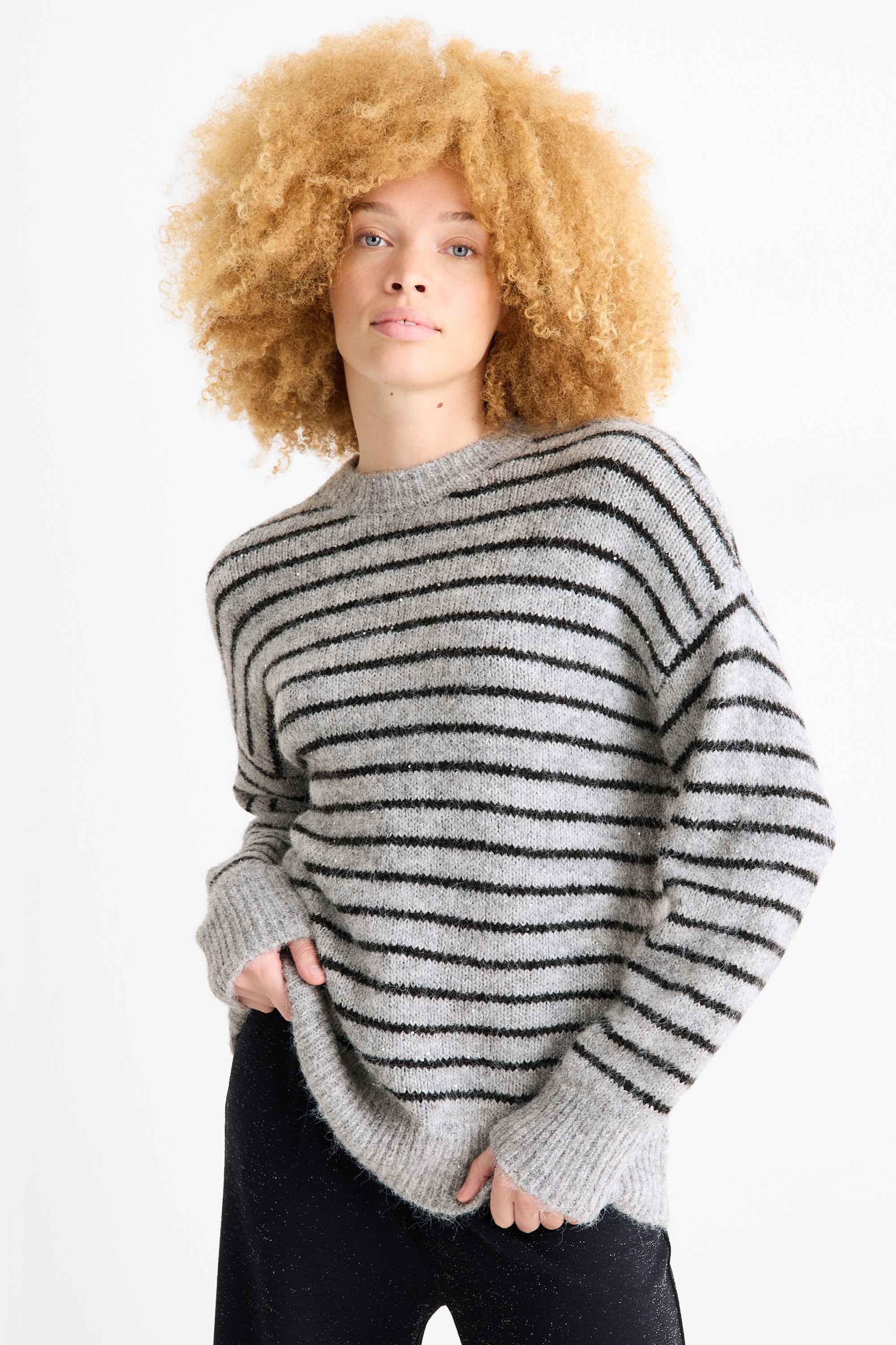 Jumper - shiny - striped gray