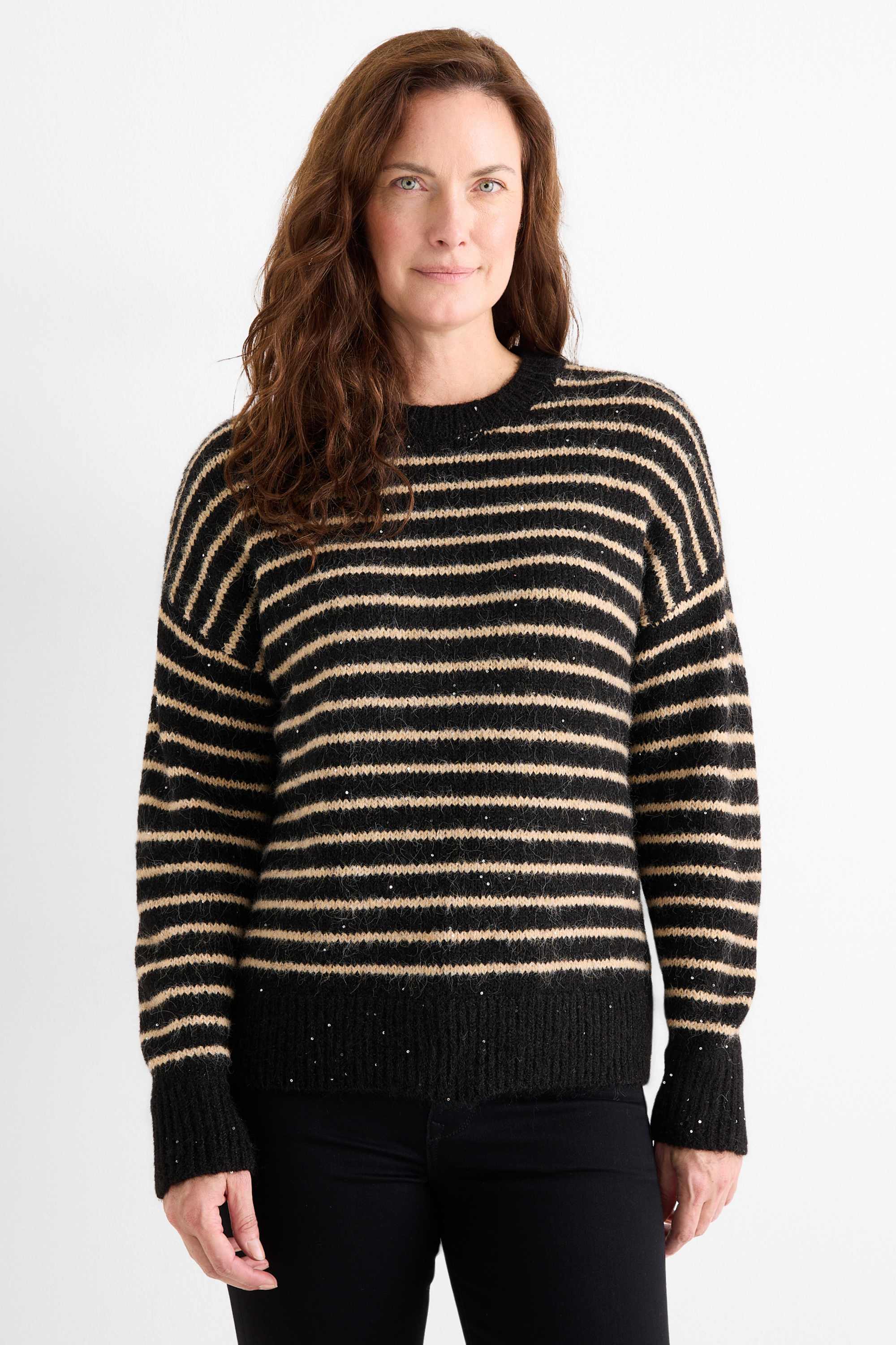 Jumper - shiny - striped black / beige