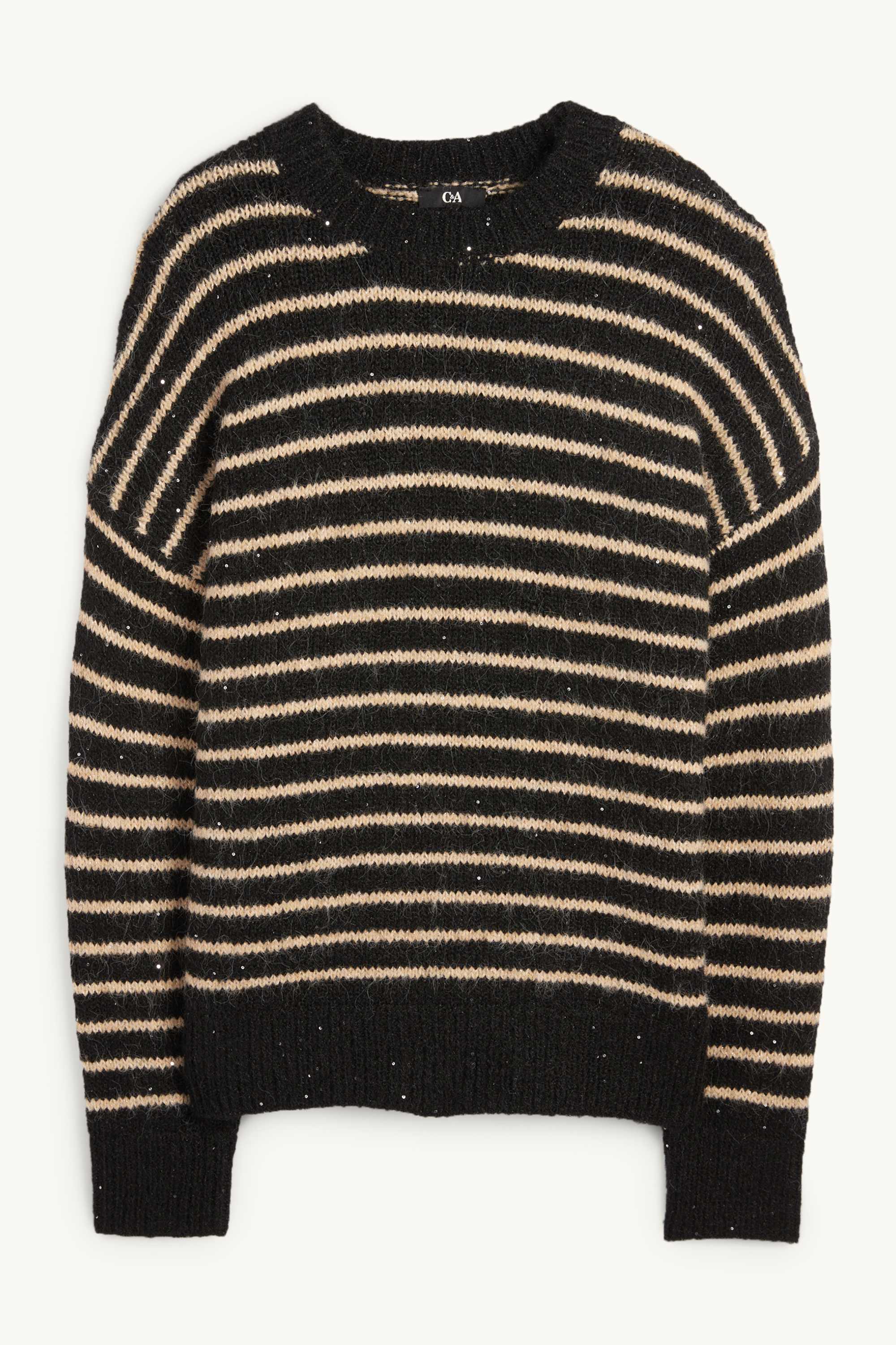 Jumper - shiny - striped black / beige