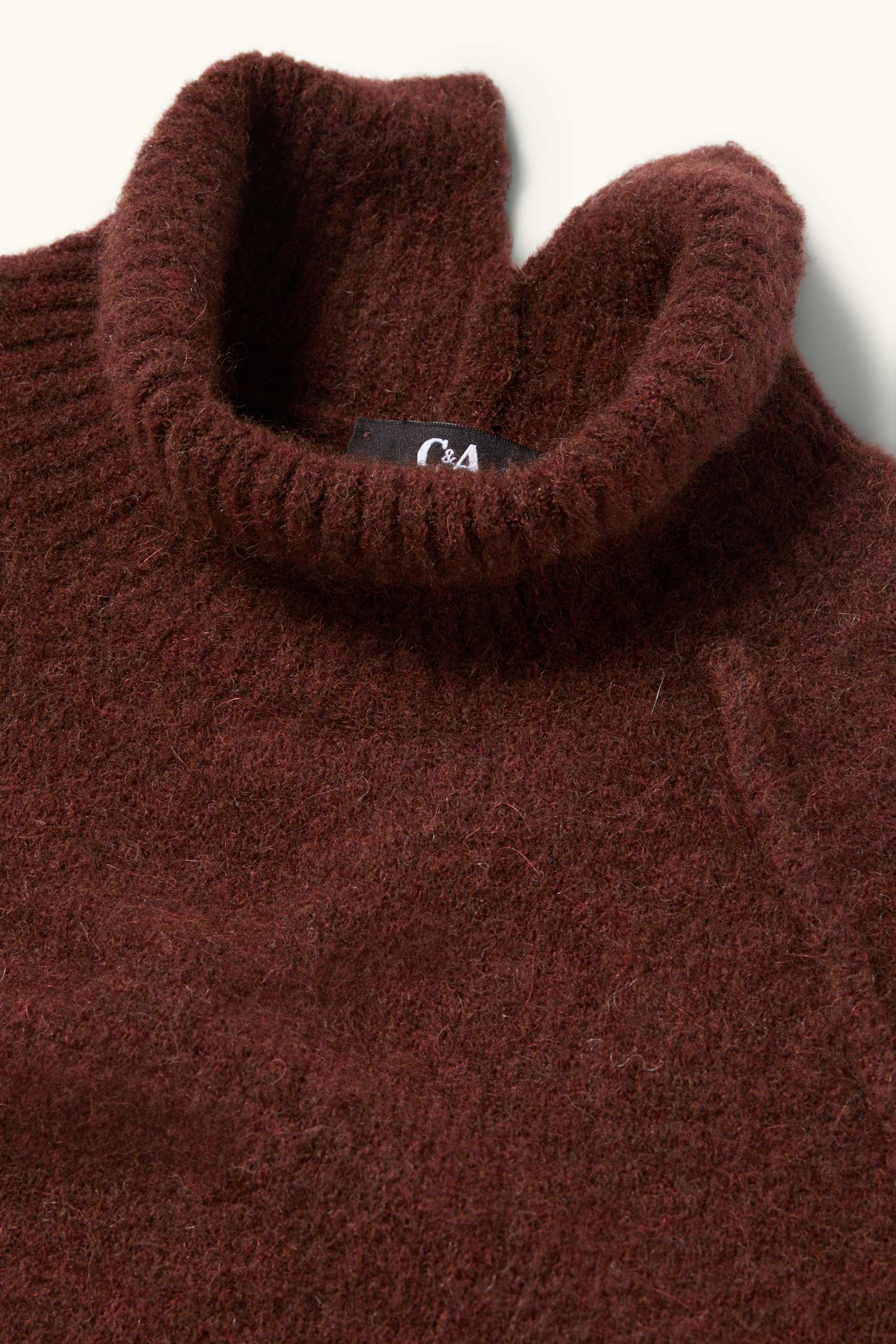 Jumper with stand-up collar - alpaca blend dark brown