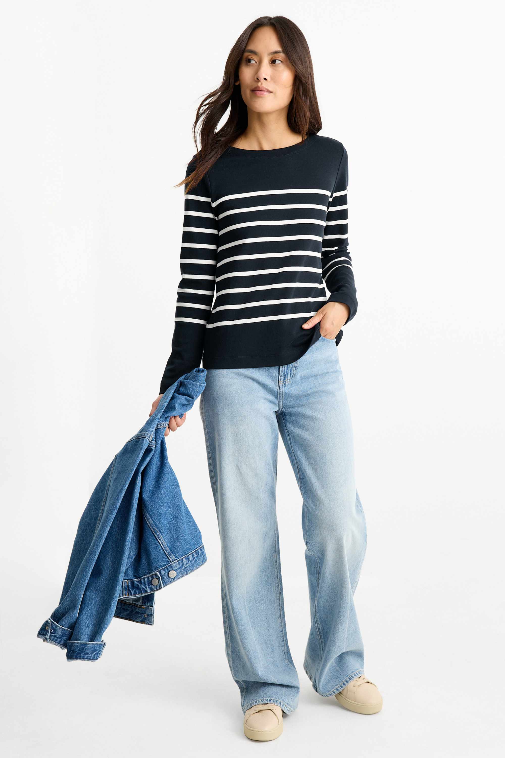 Multipack of 2 - long sleeve top dark blue / white
