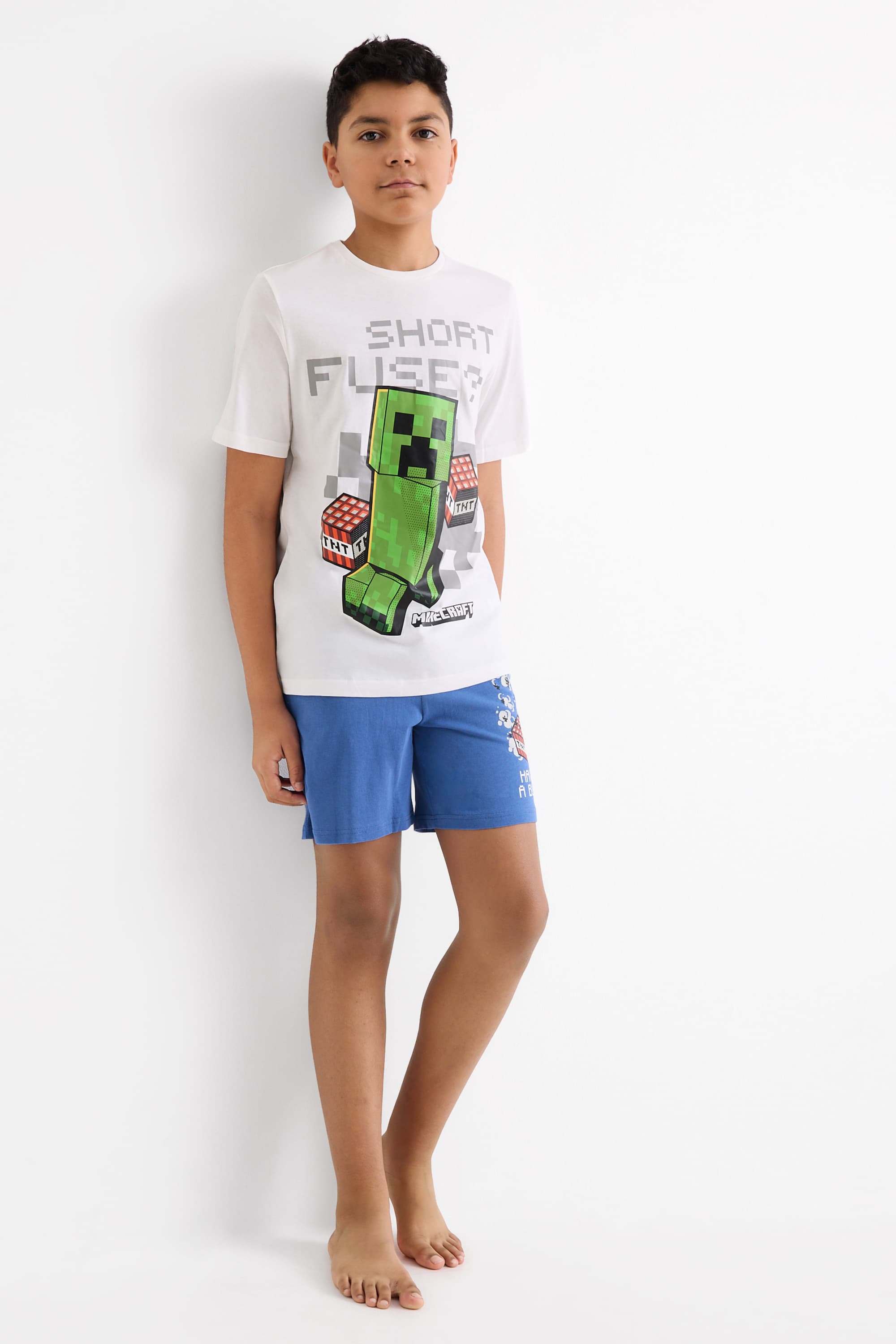 Minecraft - short pyjamas - 2 piece blue / creme