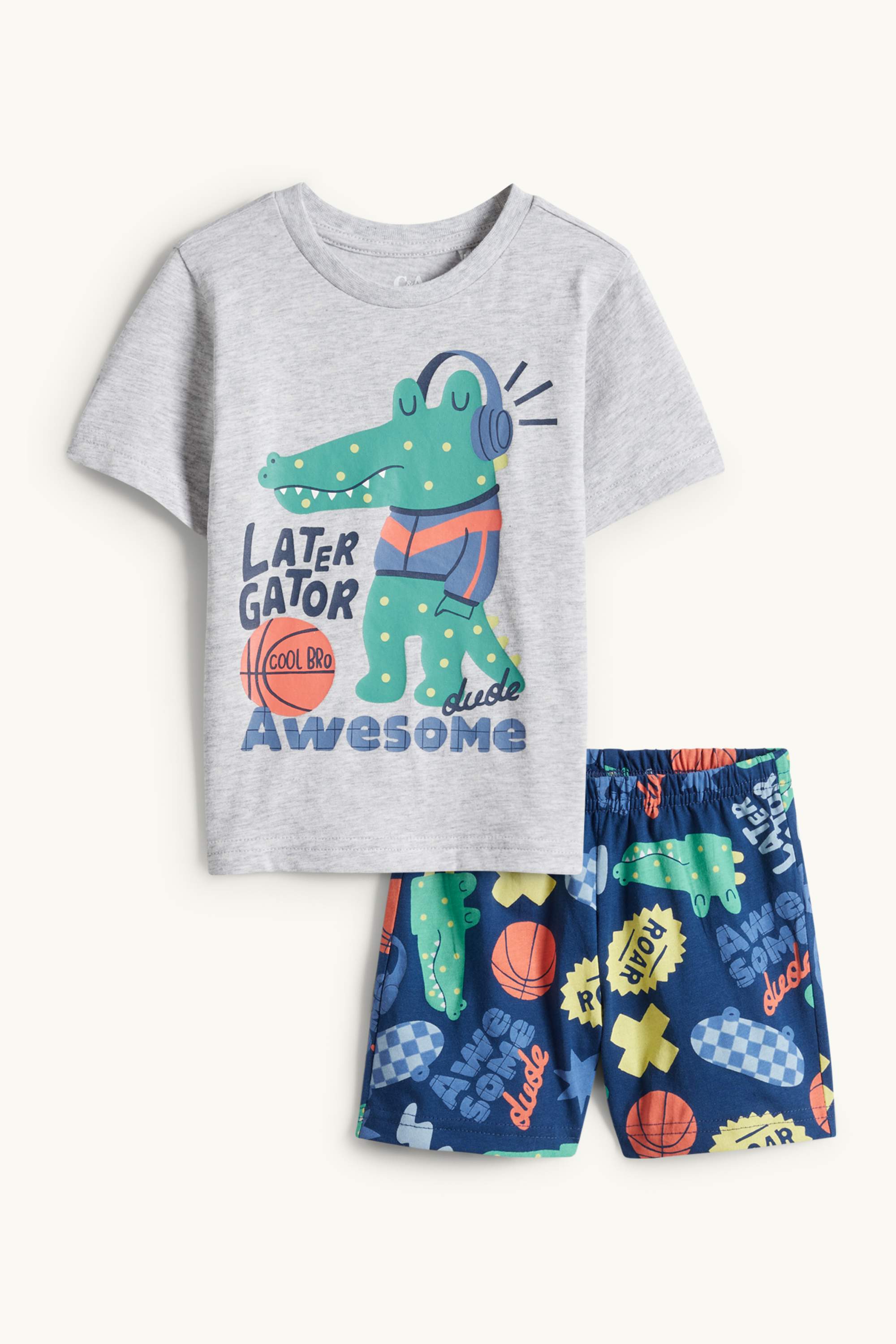 Crocodile - short pyjamas - 2 piece light gray