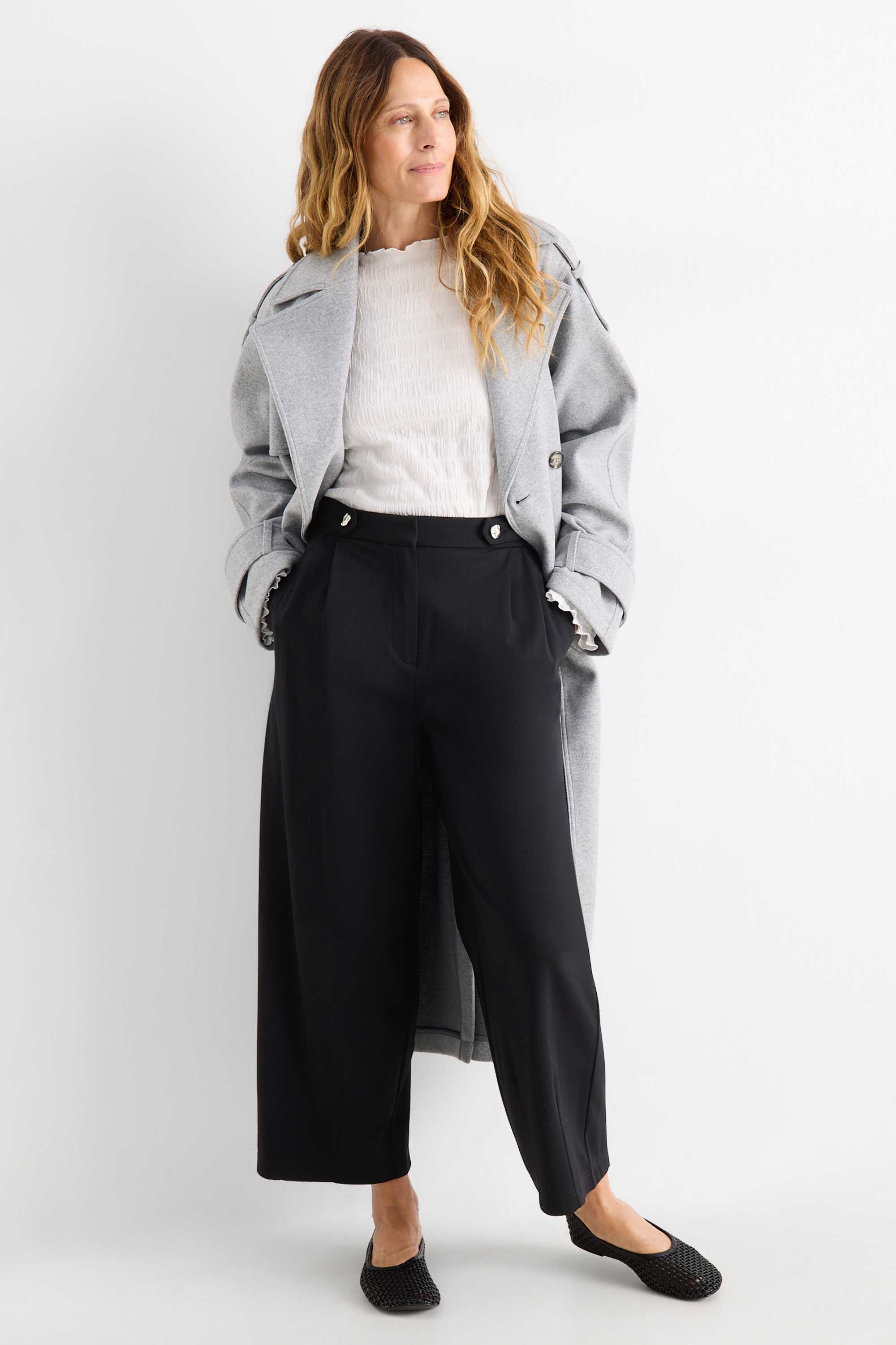 Jersey trousers - high waist - barrel leg black