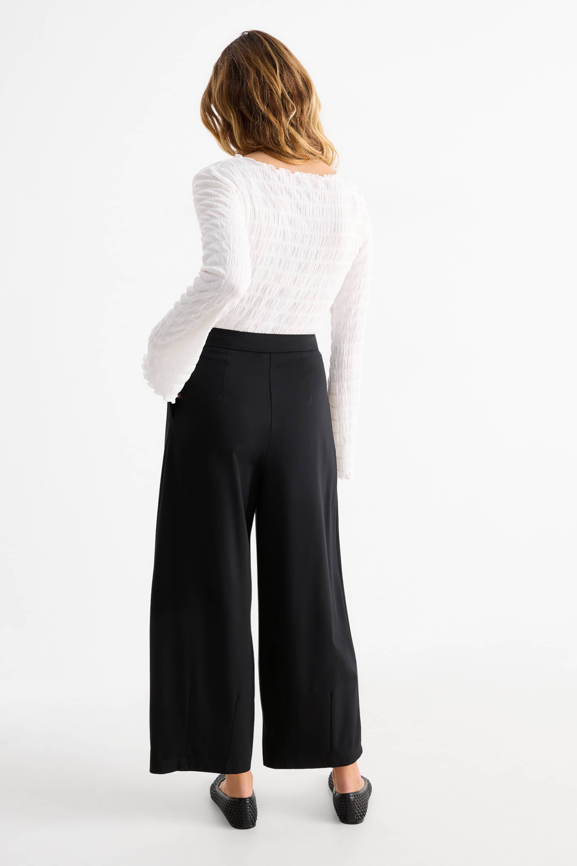 Jersey trousers - high waist - barrel leg black