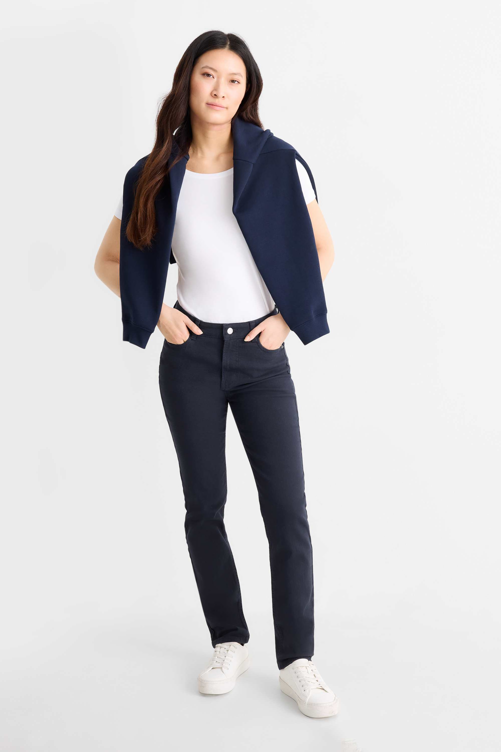 Cloth trousers - high waist - slim fit dark blue