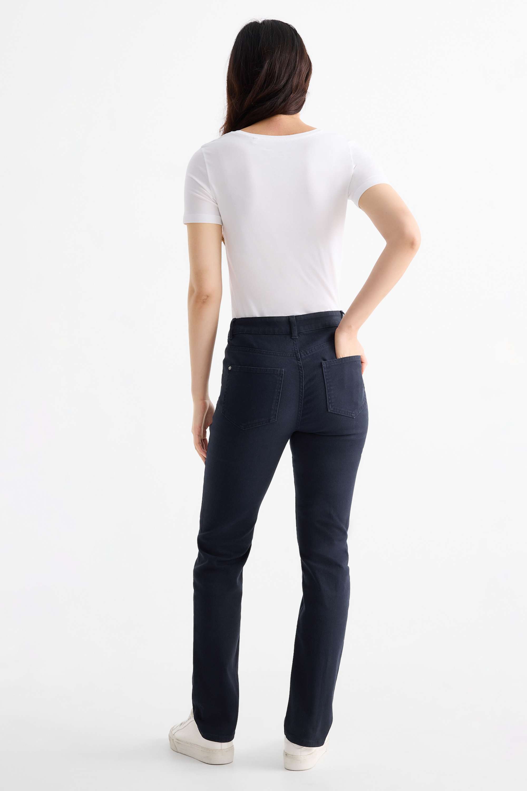 Cloth trousers - high waist - slim fit dark blue