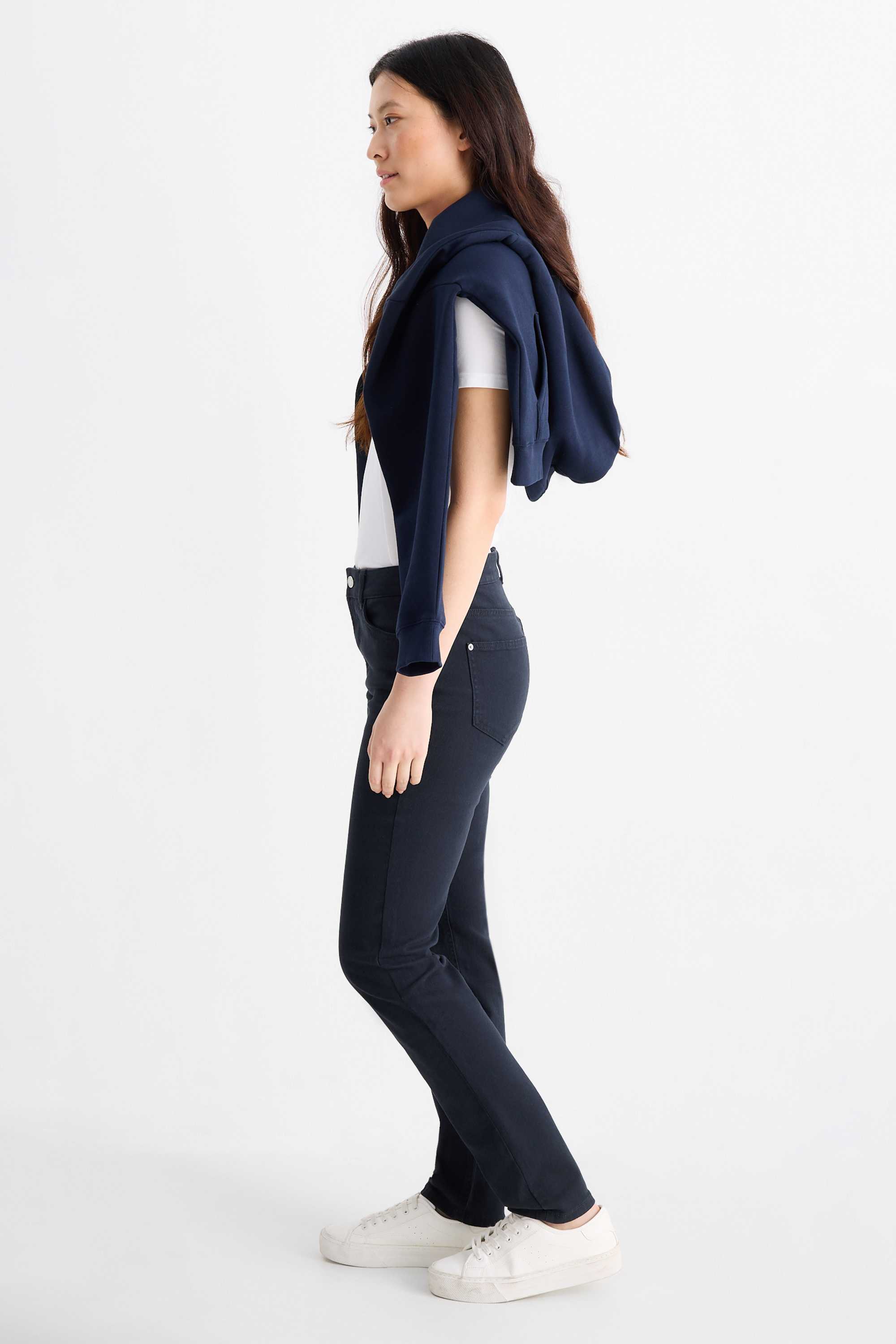 Cloth trousers - high waist - slim fit dark blue