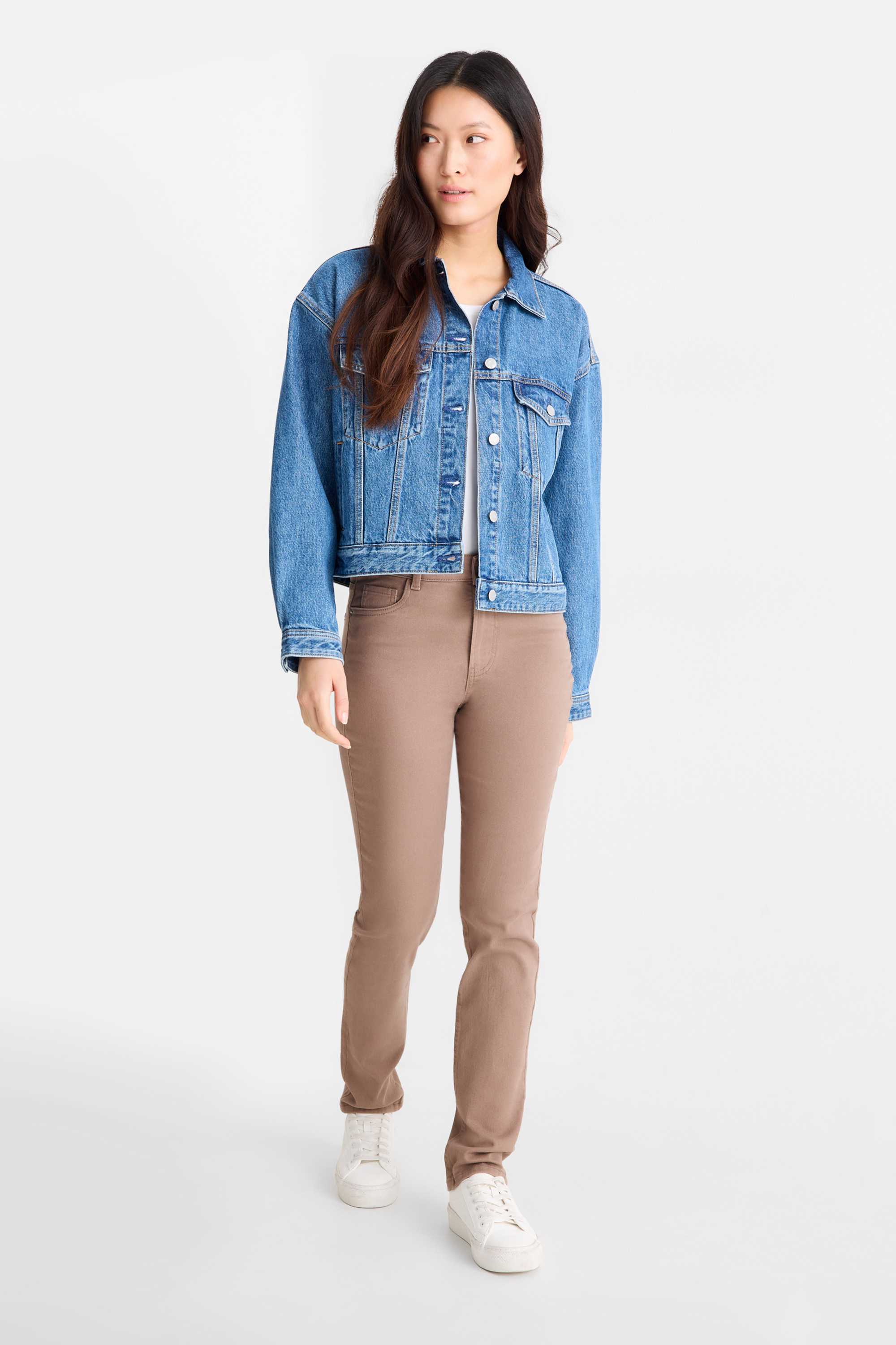 Cloth trousers - high waist - slim fit brown