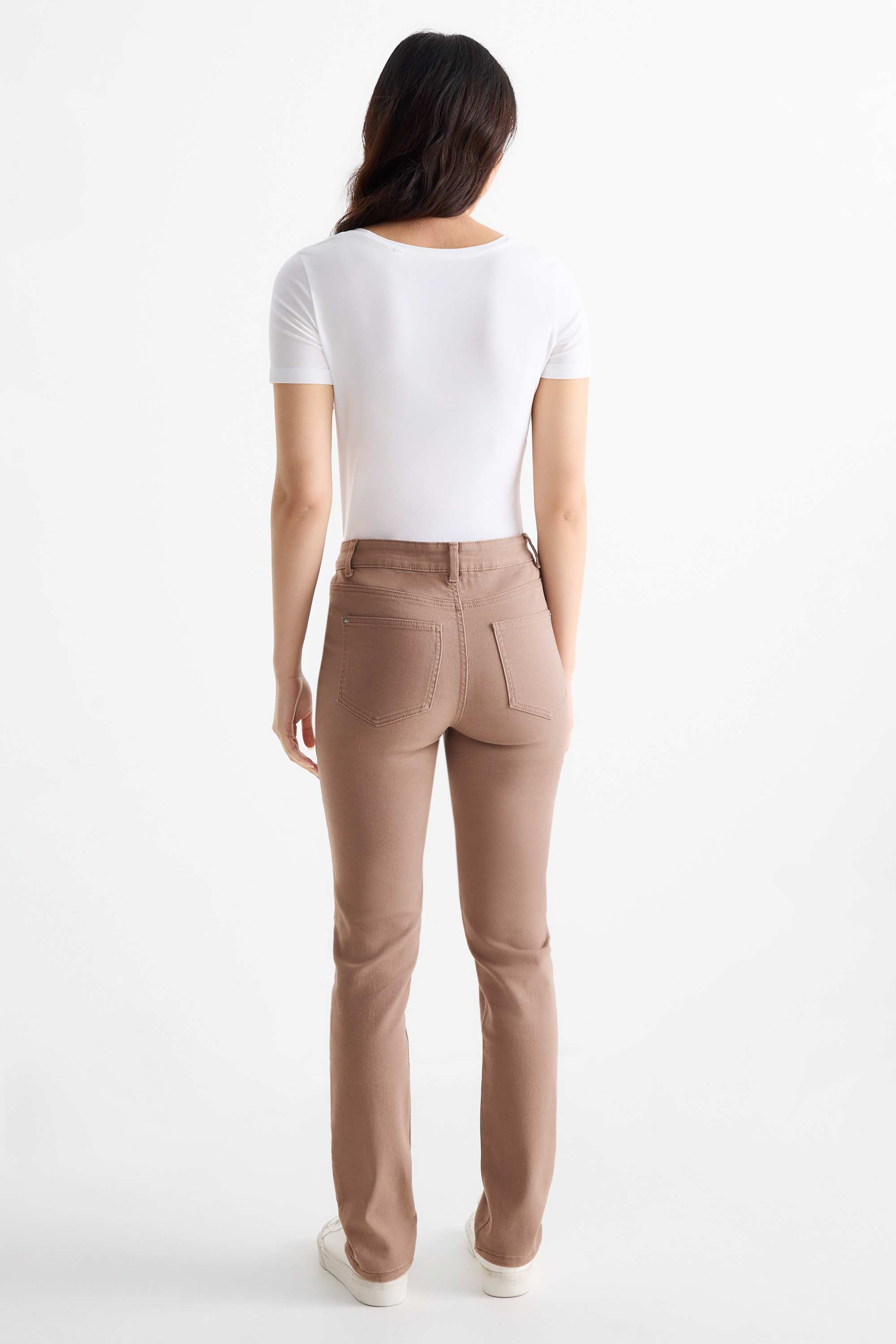 Cloth trousers - high waist - slim fit brown