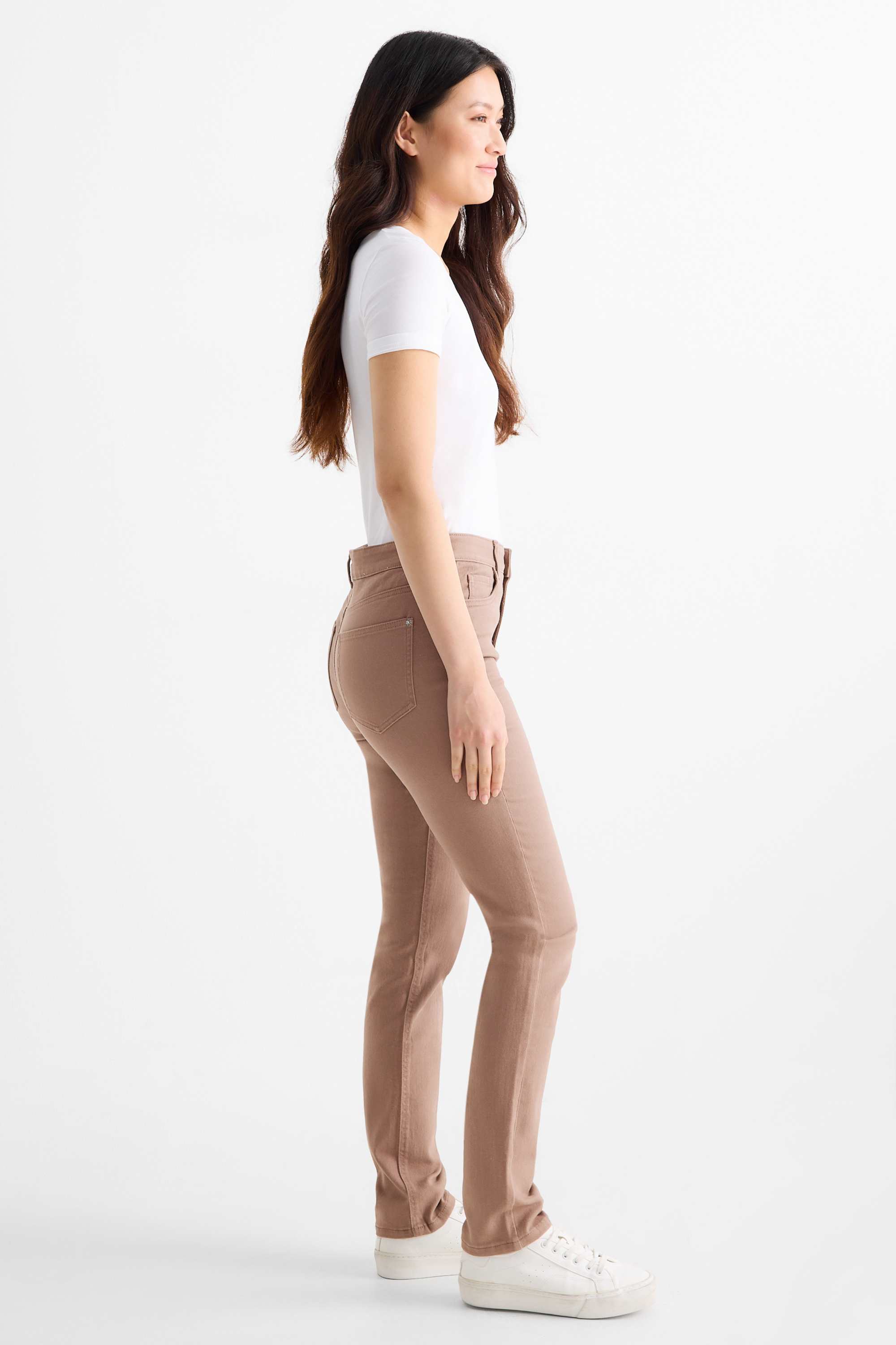 Cloth trousers - high waist - slim fit brown