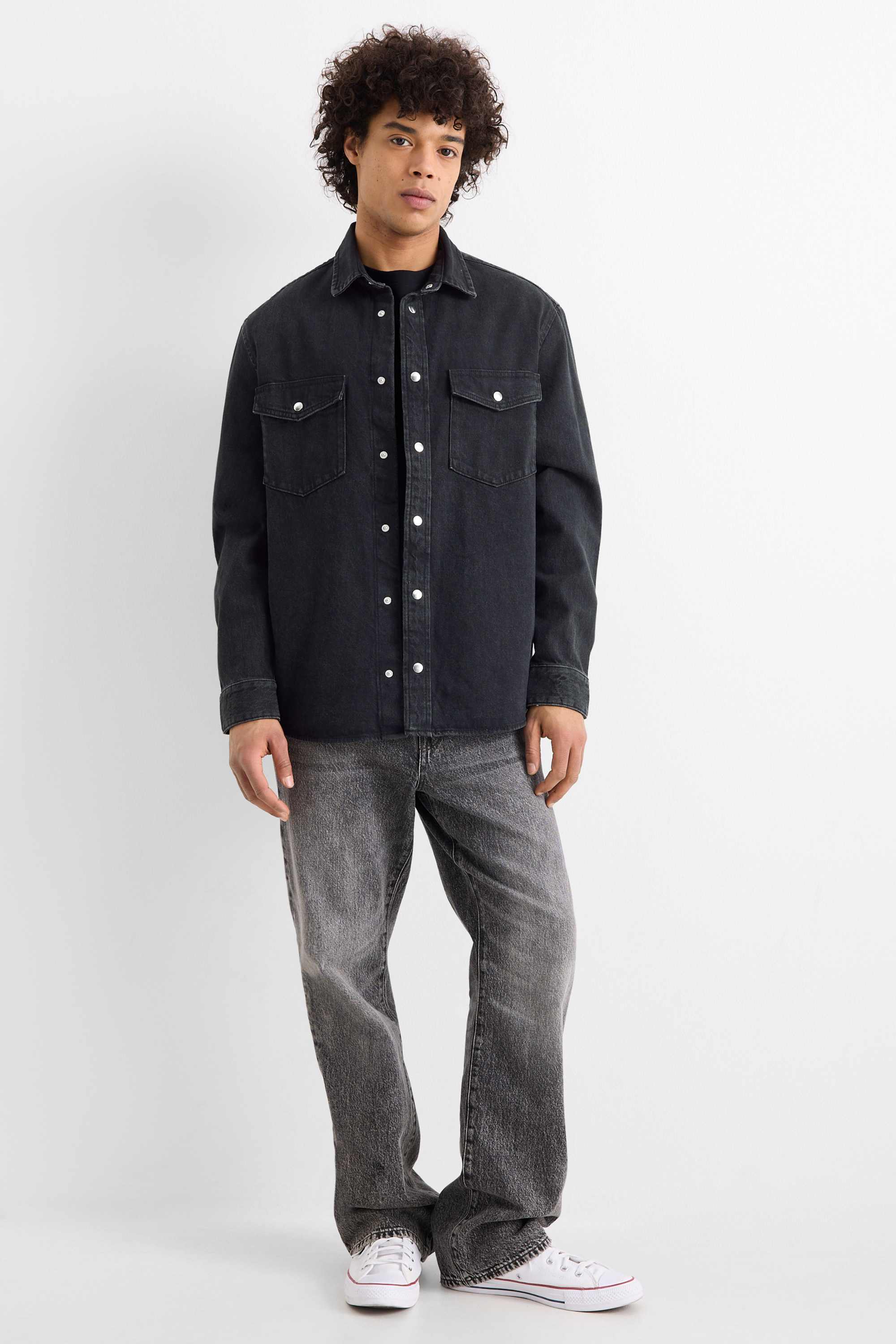 Denim shirt - oversized - kent collar denim-dark gray