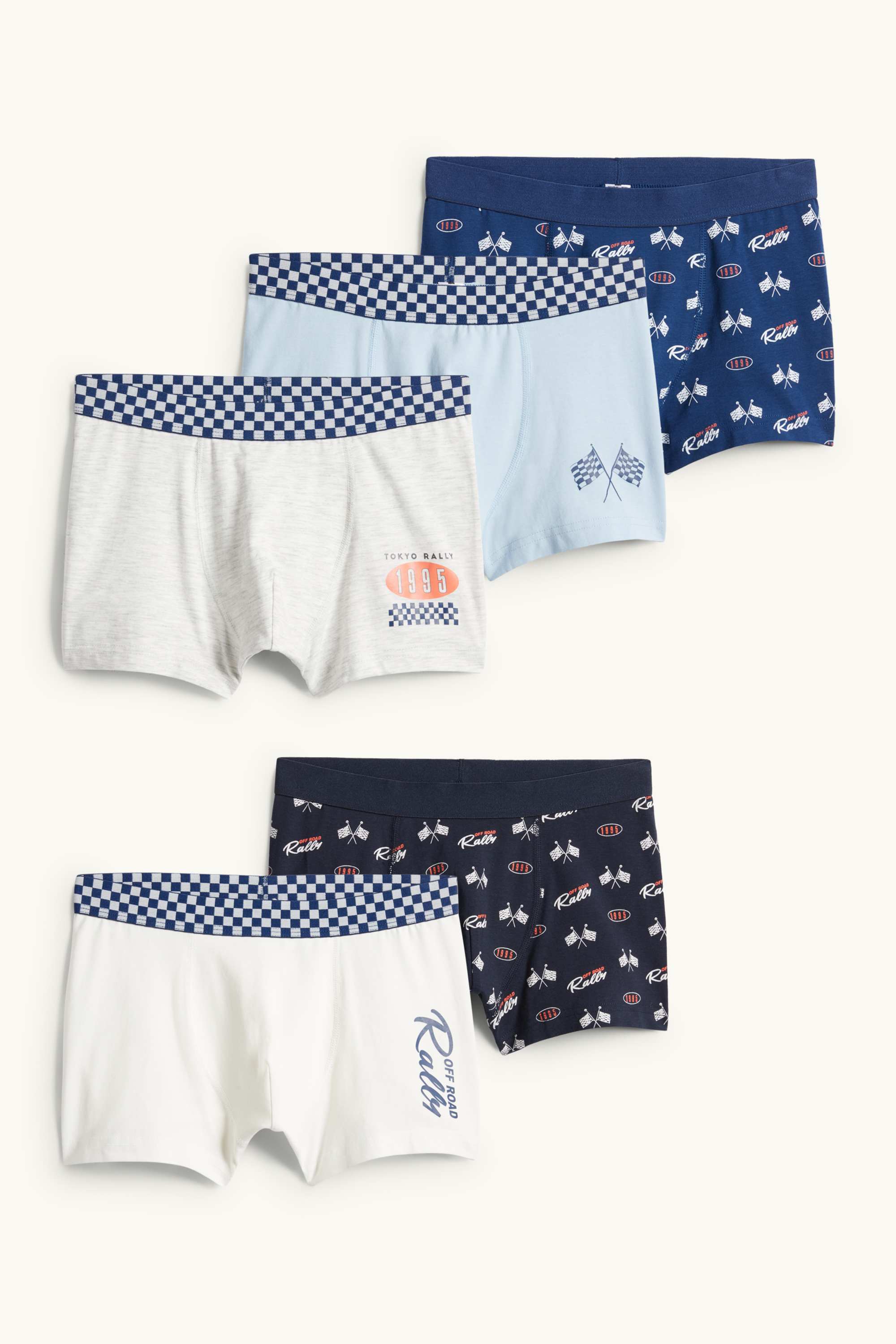 Multipack of 5 - racing - boxer shorts white / blue