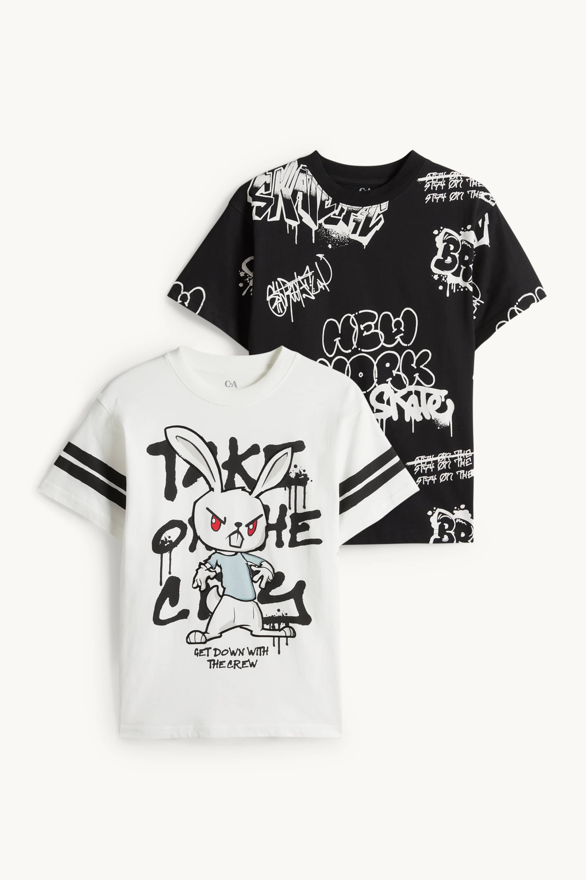 Multipack of 2 - graffiti - short sleeve T-shirt black / white