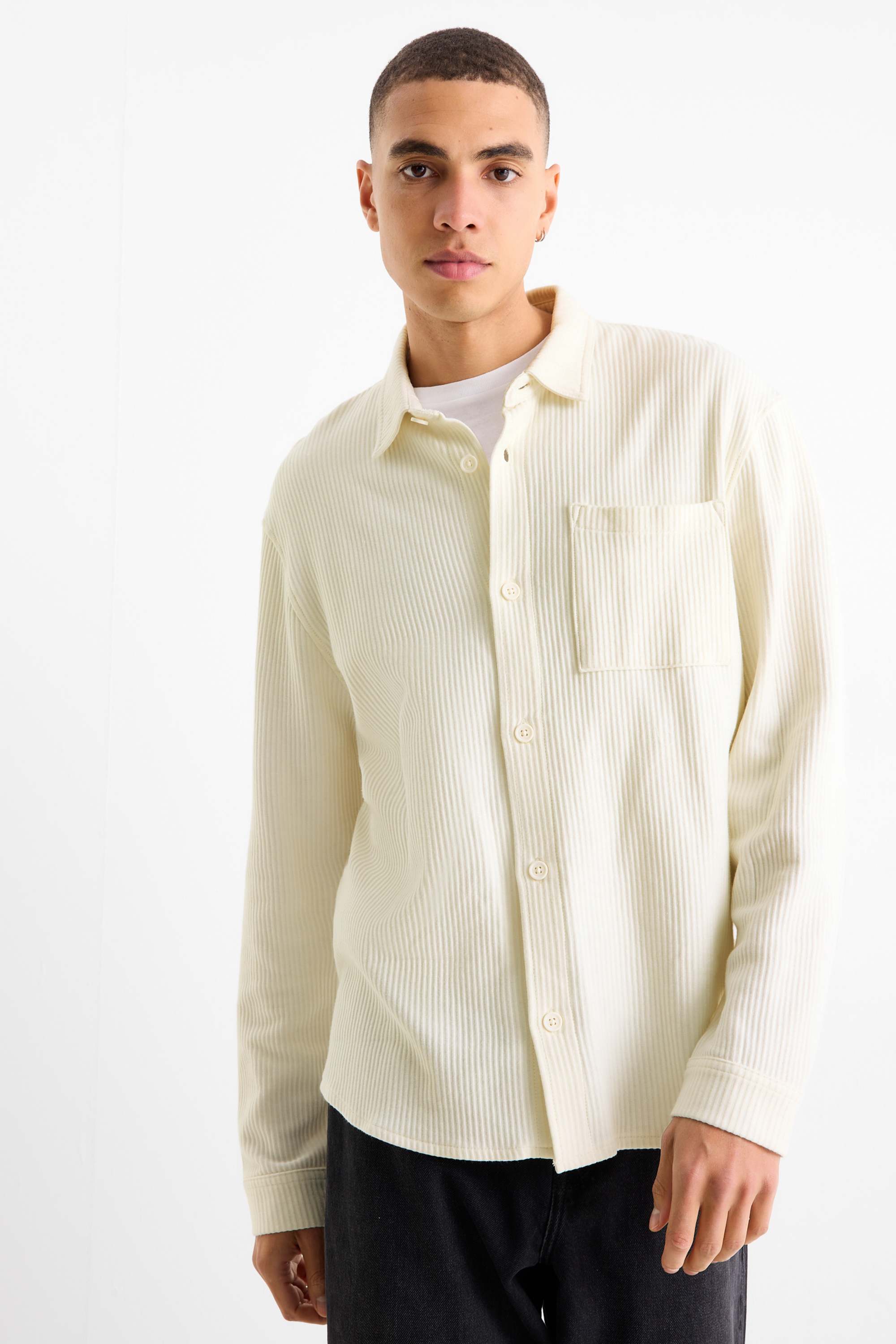Shirt - relaxed fit - kent collar - ribbed white