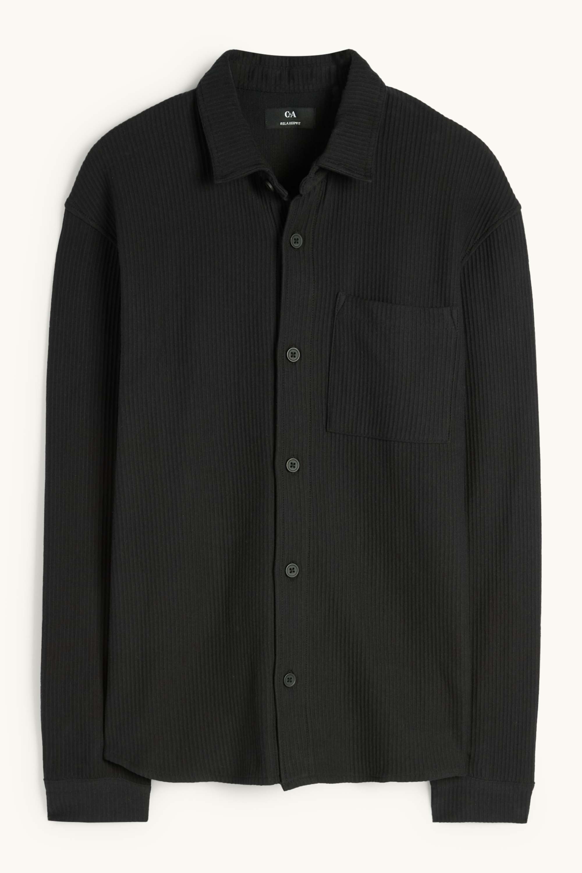 Shirt - relaxed fit - kent collar - ribbed black