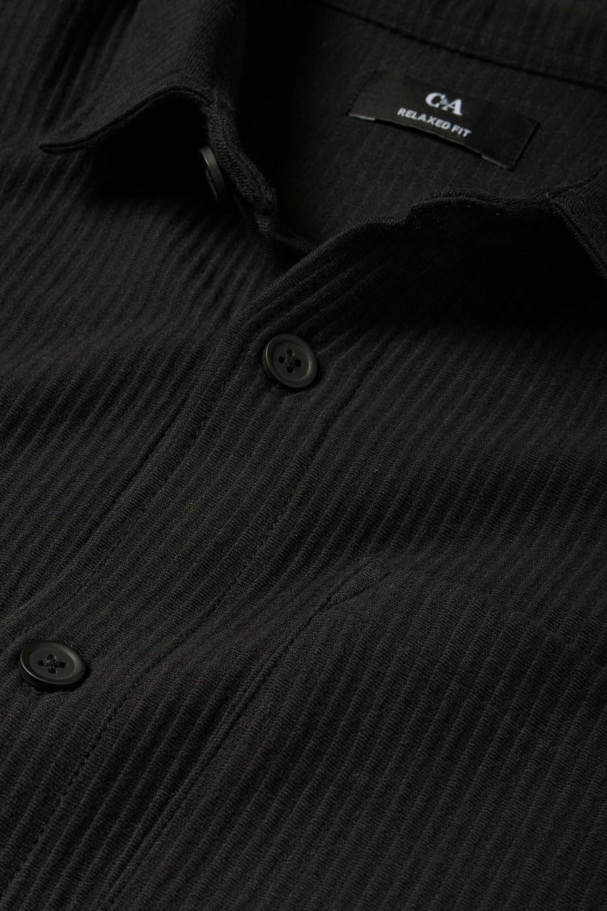 Shirt - relaxed fit - kent collar - ribbed black