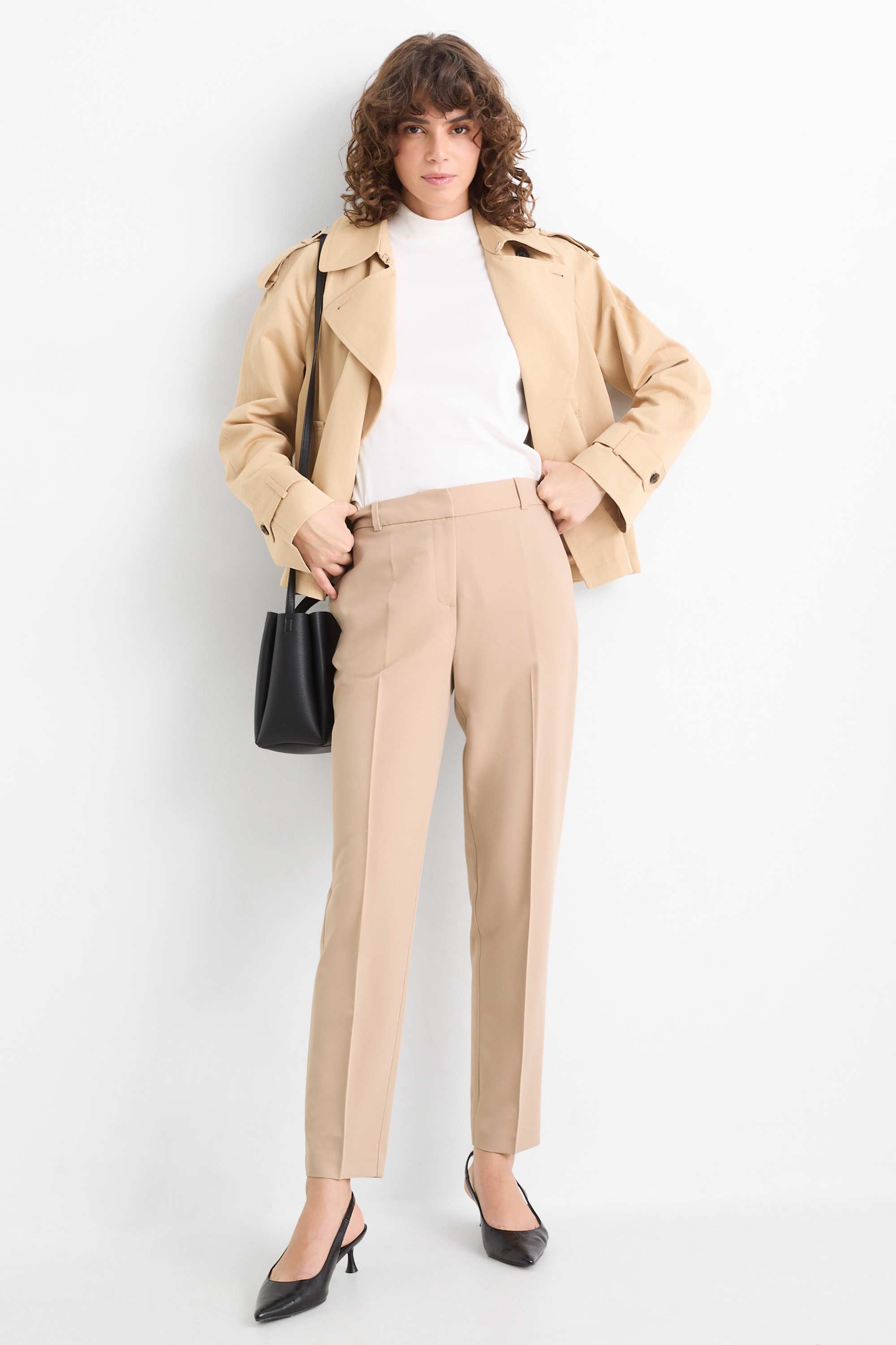 Business trousers - mid-rise waist - cigarette fit beige