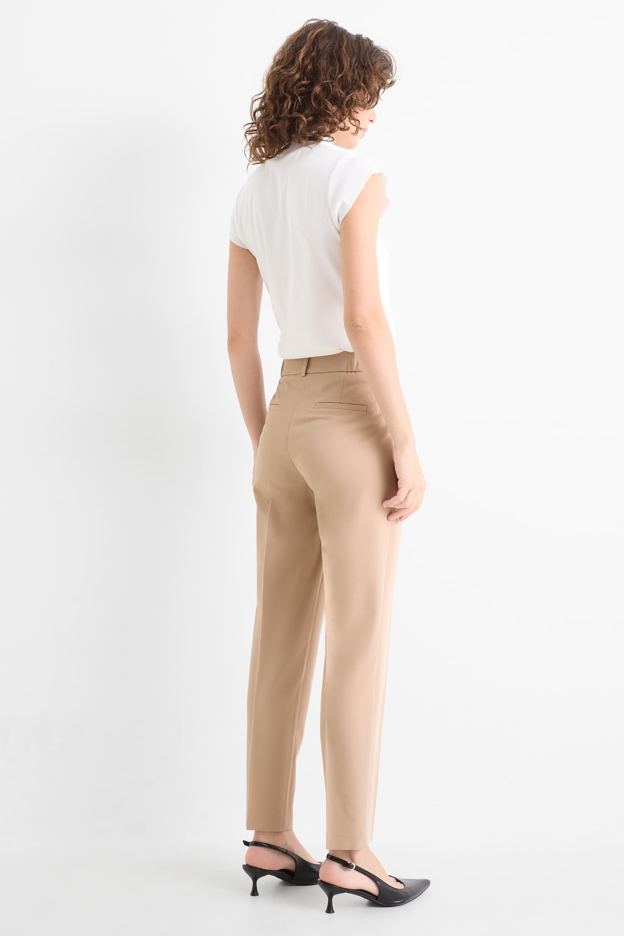 Business trousers - mid-rise waist - cigarette fit beige