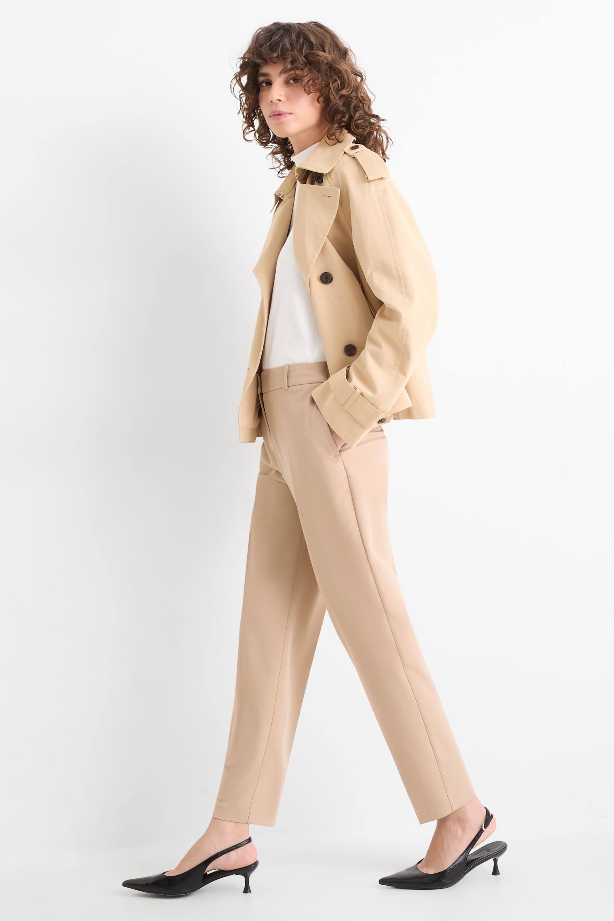 Business trousers - mid-rise waist - cigarette fit beige